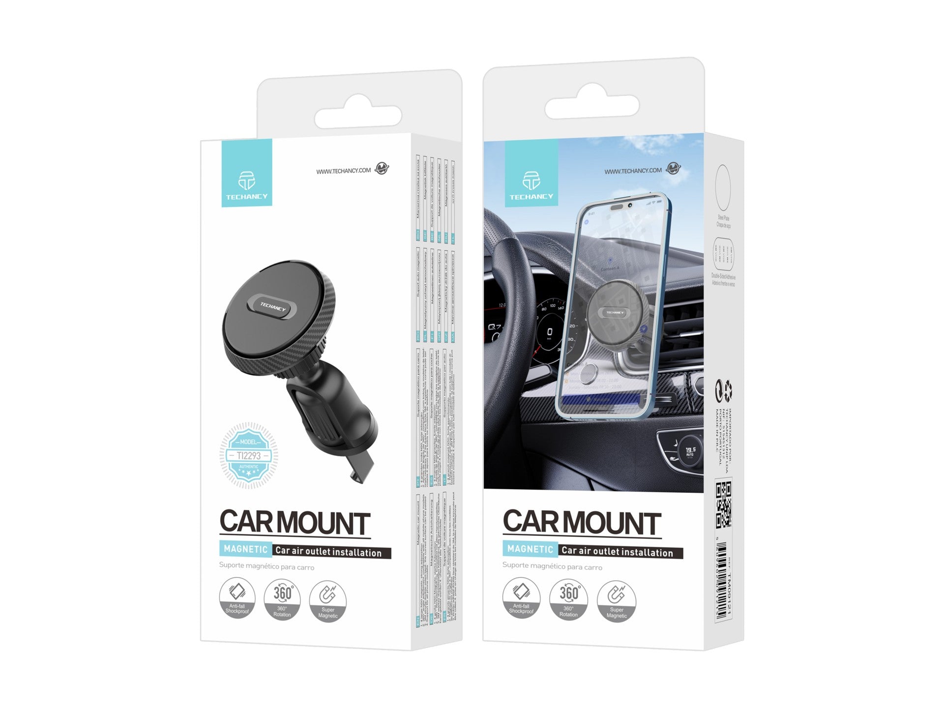 Techancy Suporte Magnético Para Automóvel Ti2293, Adsorção Magnética, Rotação De 360°, Adequado Para Todos Os Telemóveis