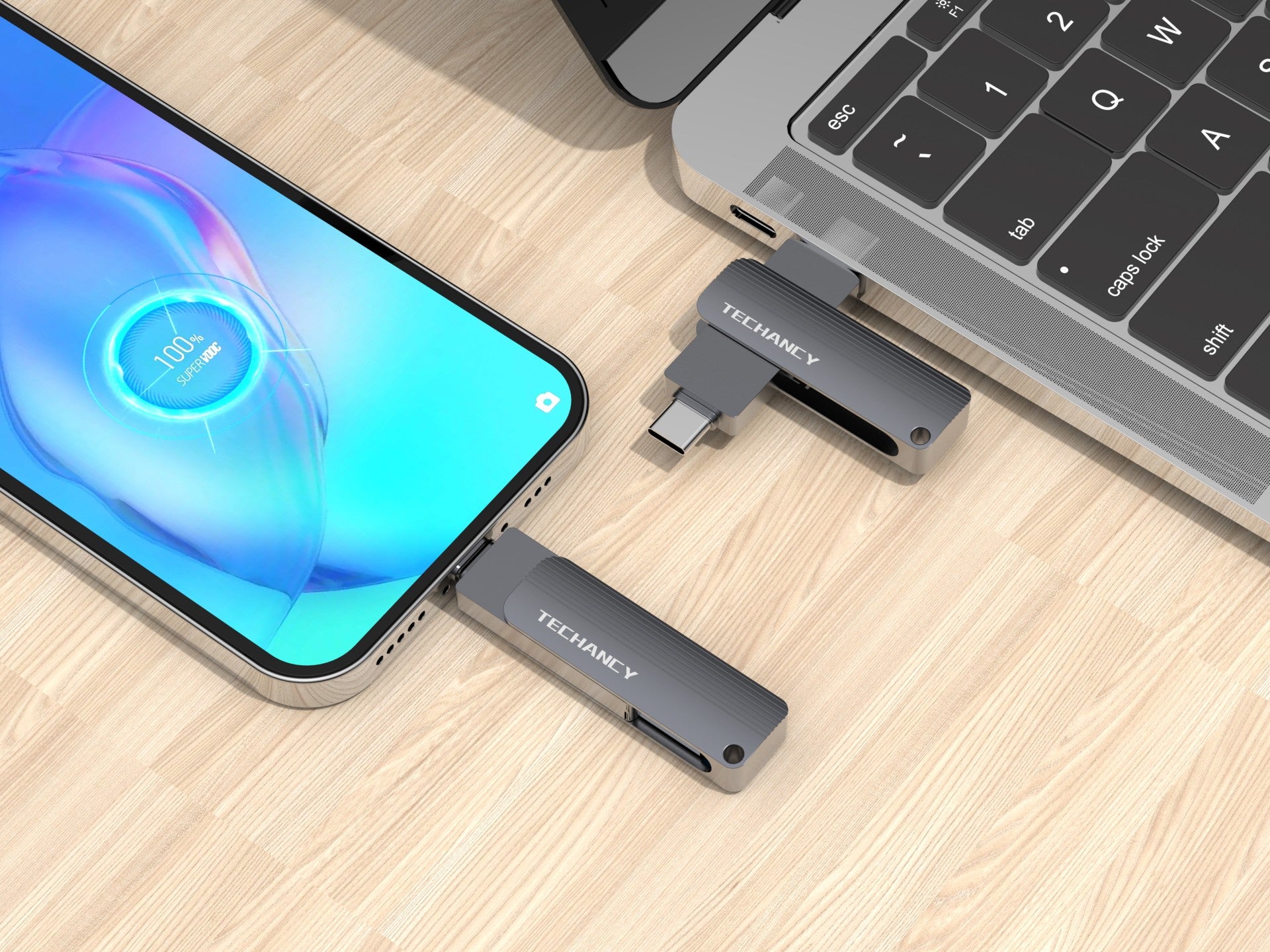 Techancy Unidade Flash Usb3.2 De Alta Velocidade LB2904, 64 GB, Conetor 2 Em 1 Tipo C E Usb-A, Compatível Com Pc/Móvel/Mac