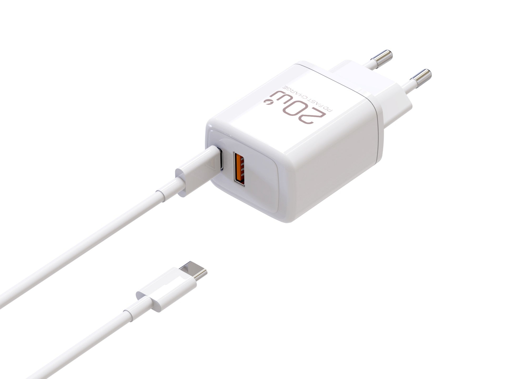 Techancy Carregador Rapido 20W PD3.0 Dupla Porta USB-C+USB-A Cabo 1m 60W Para iPhone/Samsung/Tablet Seguro e Duravel