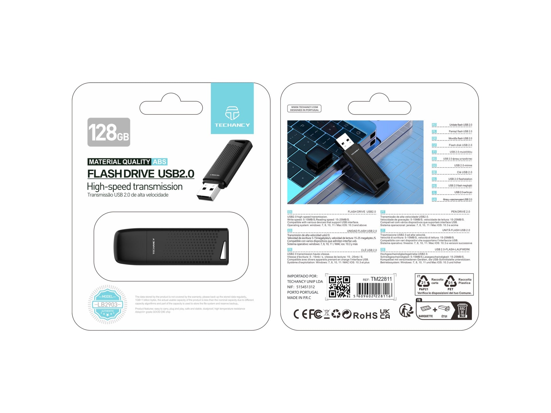 Techancy Unidade Flash Usb3.2 De Alta Velocidade LB2904, 128 GB, Conetor 2 Em 1 Tipo C E Usb-A, Compatível Com Pc/Móvel/Mac