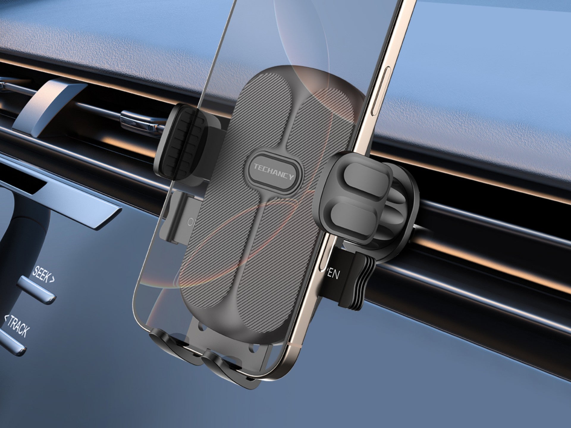 Techancy suporte de telemovel para carro TI2341 Operacao com uma mao Compativel com 4.5-7.2 pol Preto