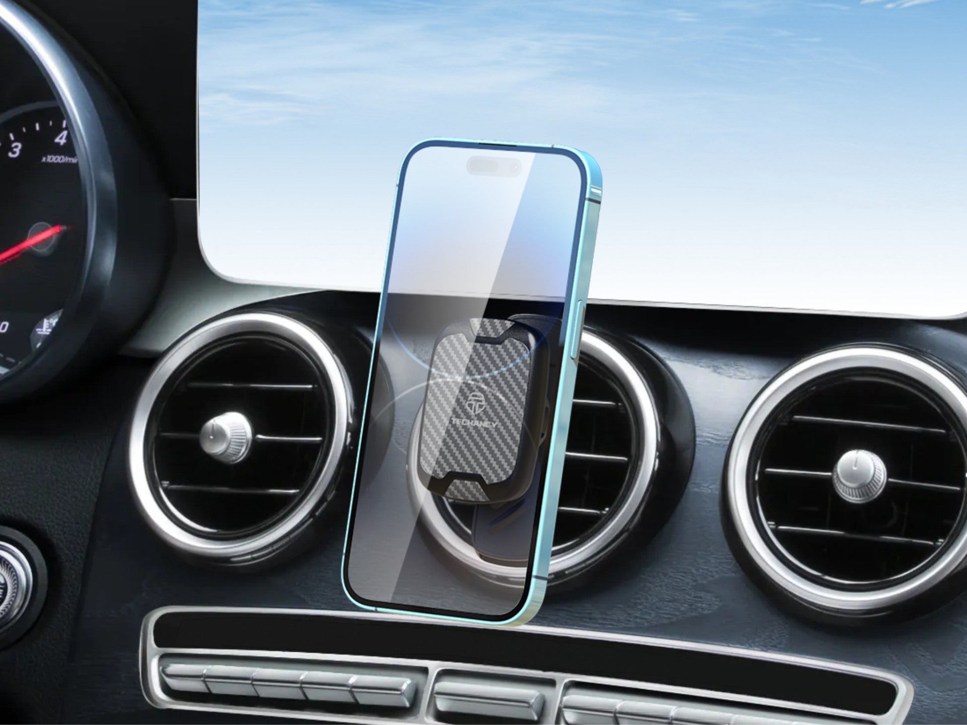 Techancy Suporte Magnético Para Telemóvel Para Automóvel Ti2312 Preto, Compatível Com As Saídas De Ar Redondas Da Mercedes-Benz