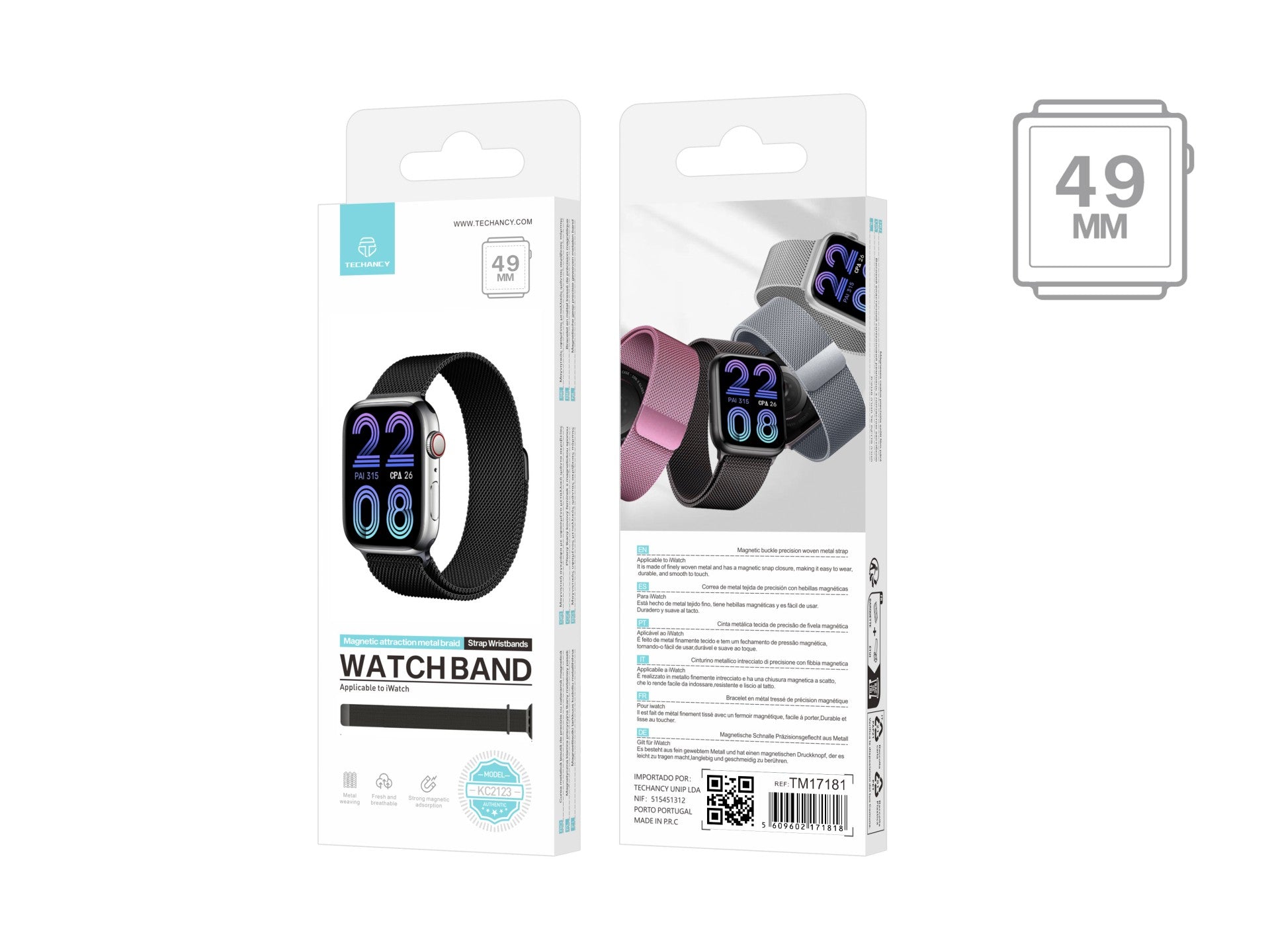 Techancy Faixa Metálica Magnética Preta KC2123, Faixa De Substituição, Compatível Com Apple Watch Series: 49mm,
