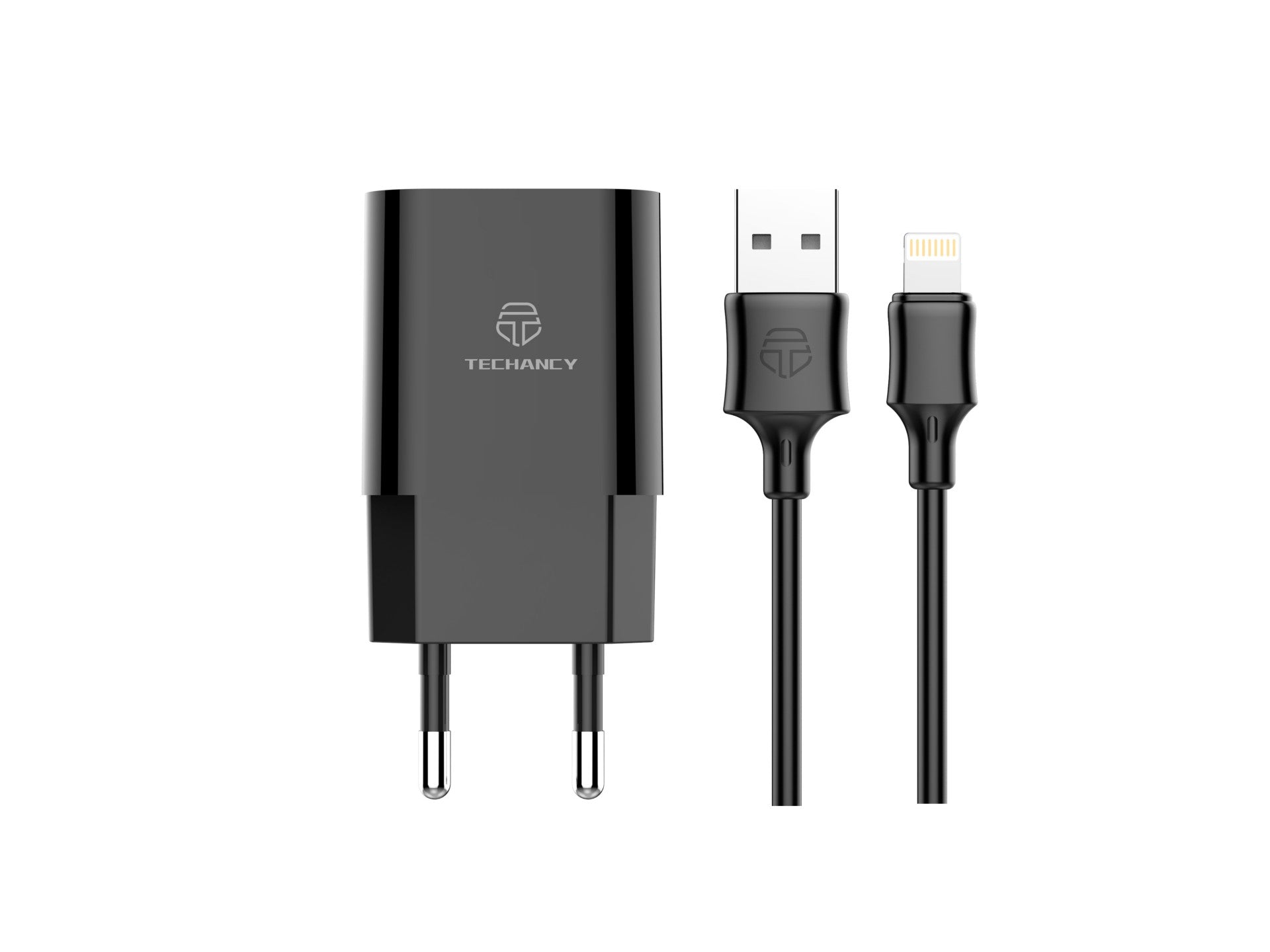 Cargador de pared Techancy TA2790 negro con 2 USB, carga de 5 V-2,4 A, cable Lightning de 1 m, compatible con iPhone/iPad