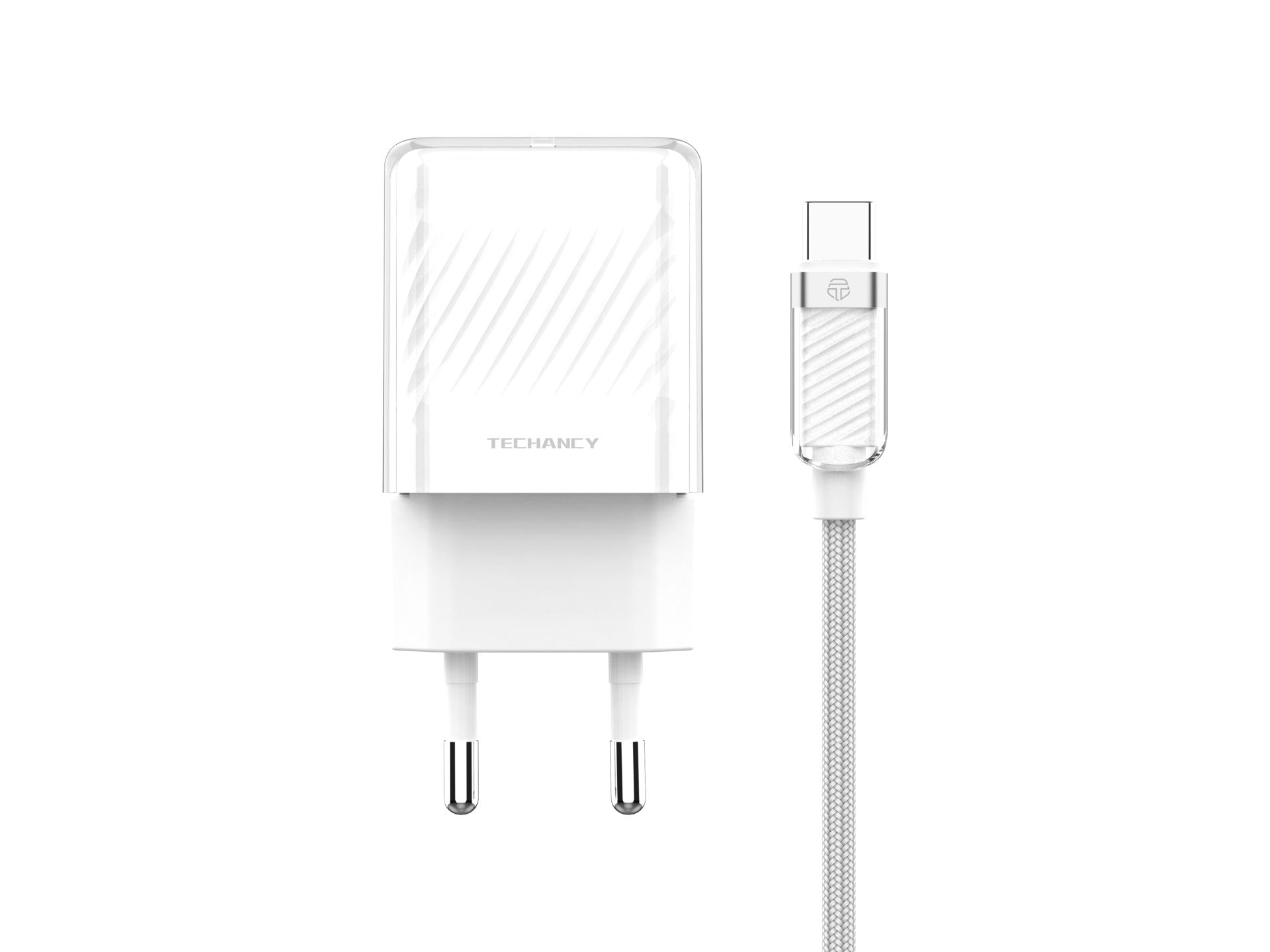 Techancy 20W Mobile Phone Charger White TA2816, USB-C PD GaN Fast Charging, USB C to USB C Cable Set 1m/60w