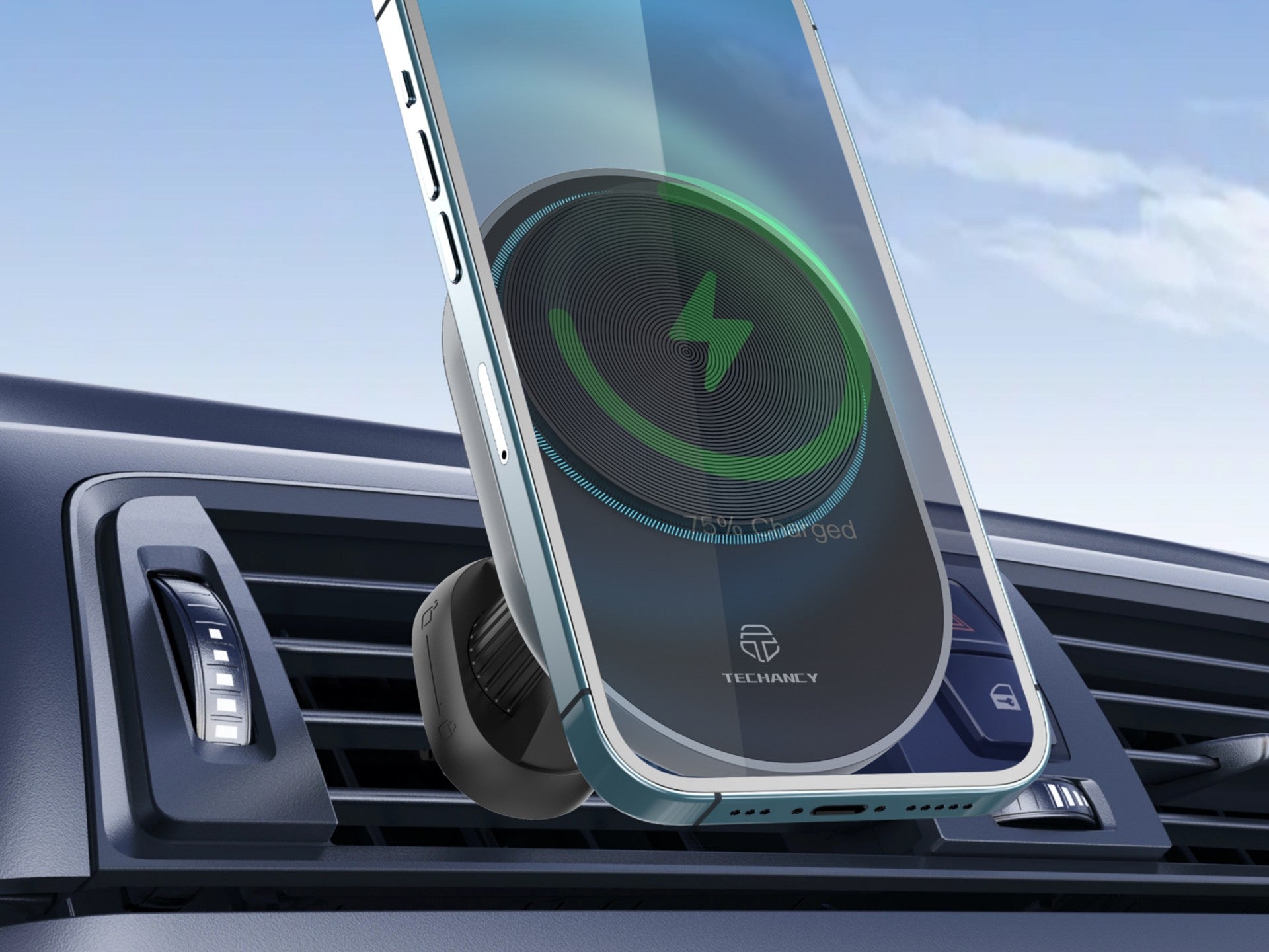 Techancy Magnetic Phone Holder with Wireless Charger TF2798 Black, MagSafe Compatible, 15W Wireless Charging