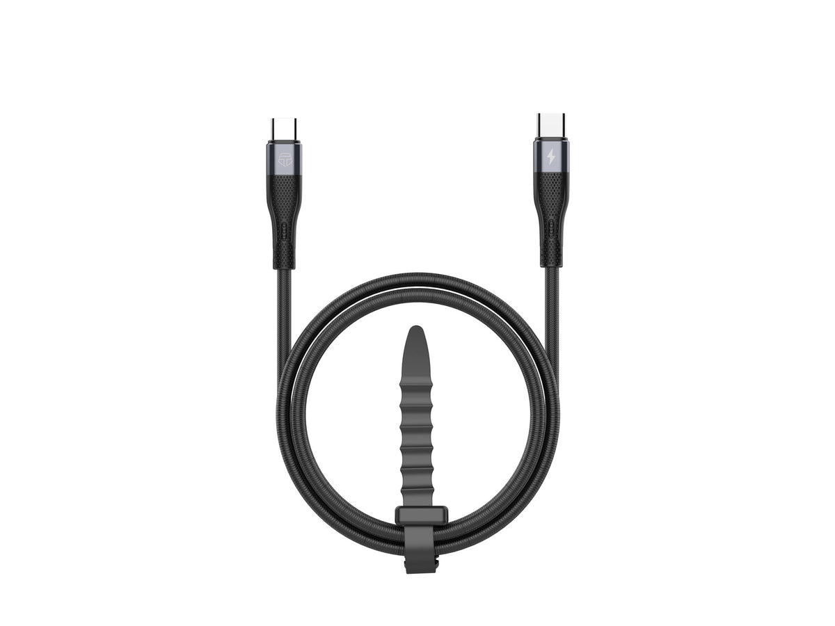 Cabo USB-C para USB-C Techancy TB1794, 60W PD, Carregamento Rapido, Transferencia de Dados, 2m, Aluminio, TPE, Preto