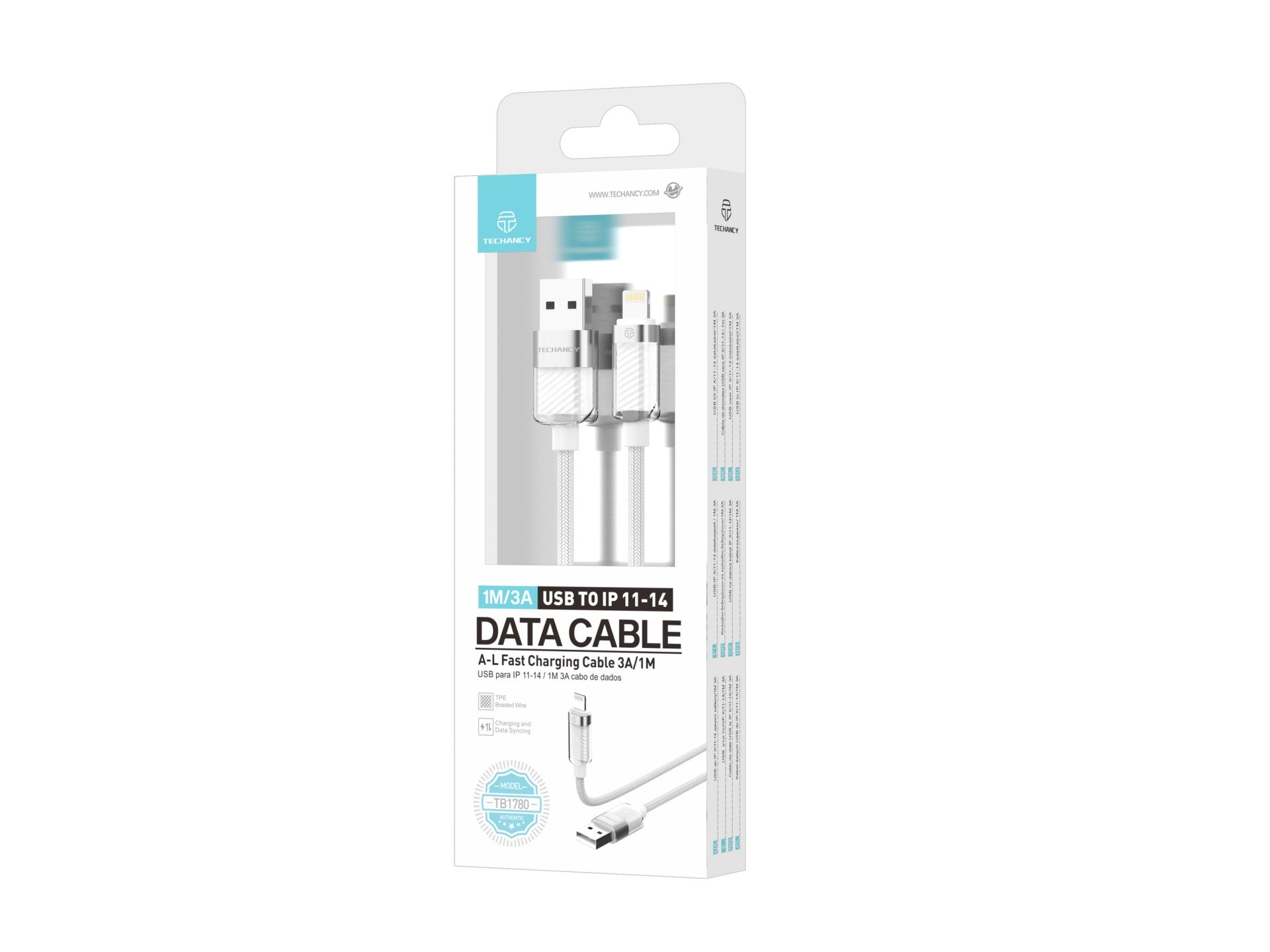 Techancy IP 11-14/USB Data Cable 1m/3A White TB1780, Compatible with iPhone/iPad Fast Charging and Data