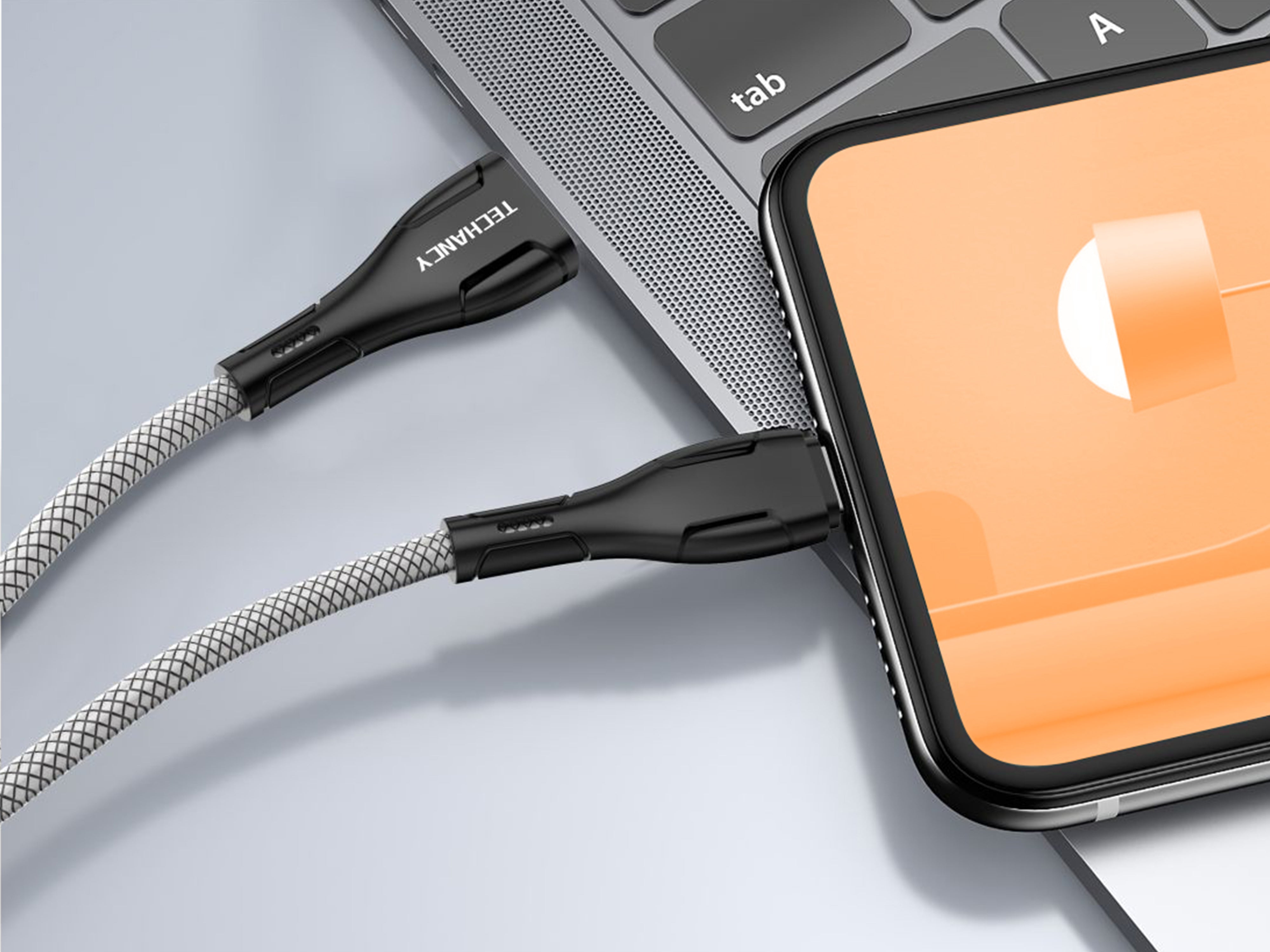 Techancy Cabo De Dados Usb-Tipo-C Preto TB1695, Carregamento De 2,4 A, Transferência De Dados Compatível