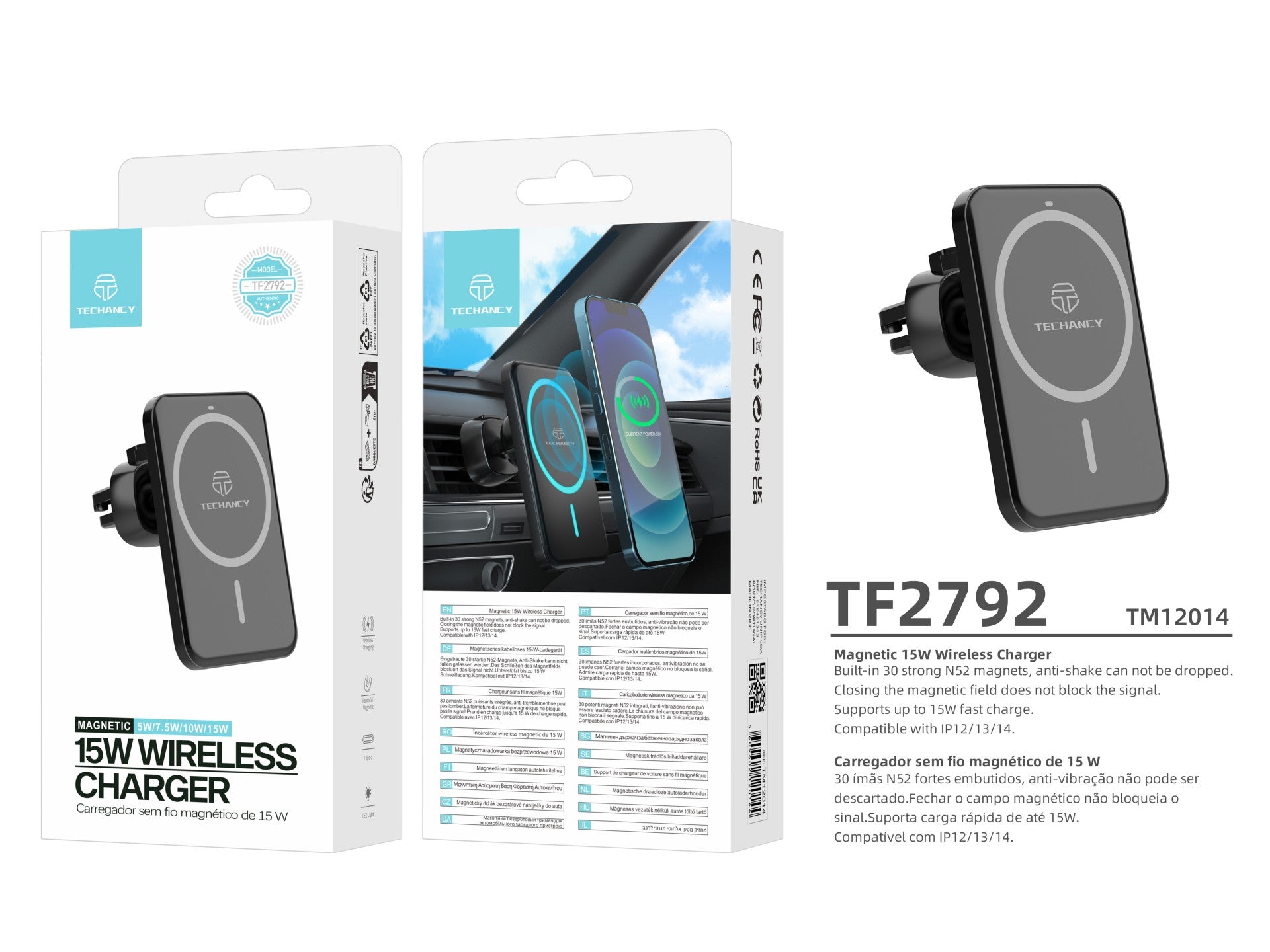 Cargador inalámbrico magnético Techancy TF2792, 15 W, negro, compatible con iPhone 12 y modelos posteriores, compatible con Magsafe