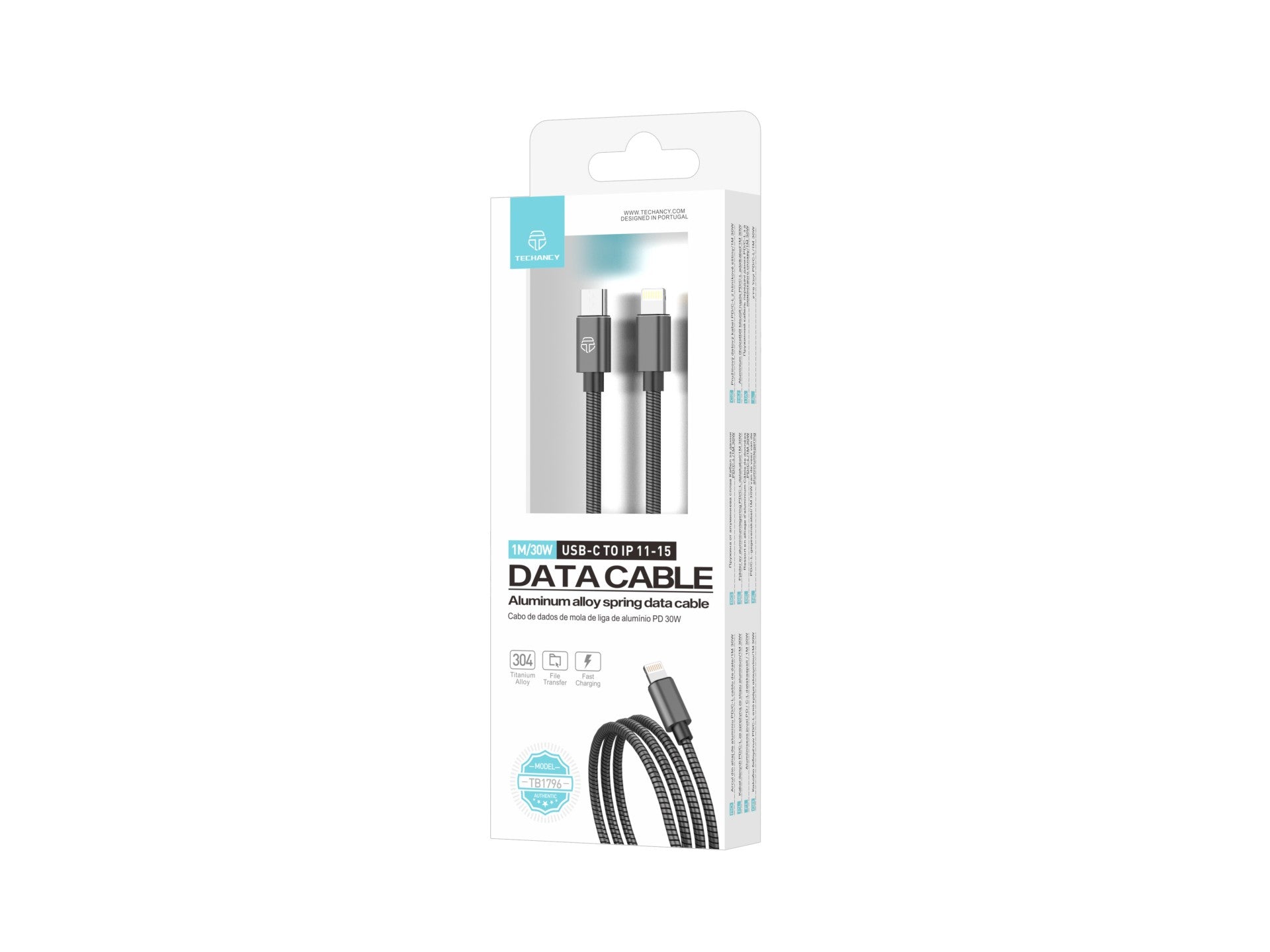 Techancy Cabo Usb C Para Lightning 1m TB1796, Design Totalmente Metálico, Resistente A Animais, Carregamento Rápido De 30 Watts