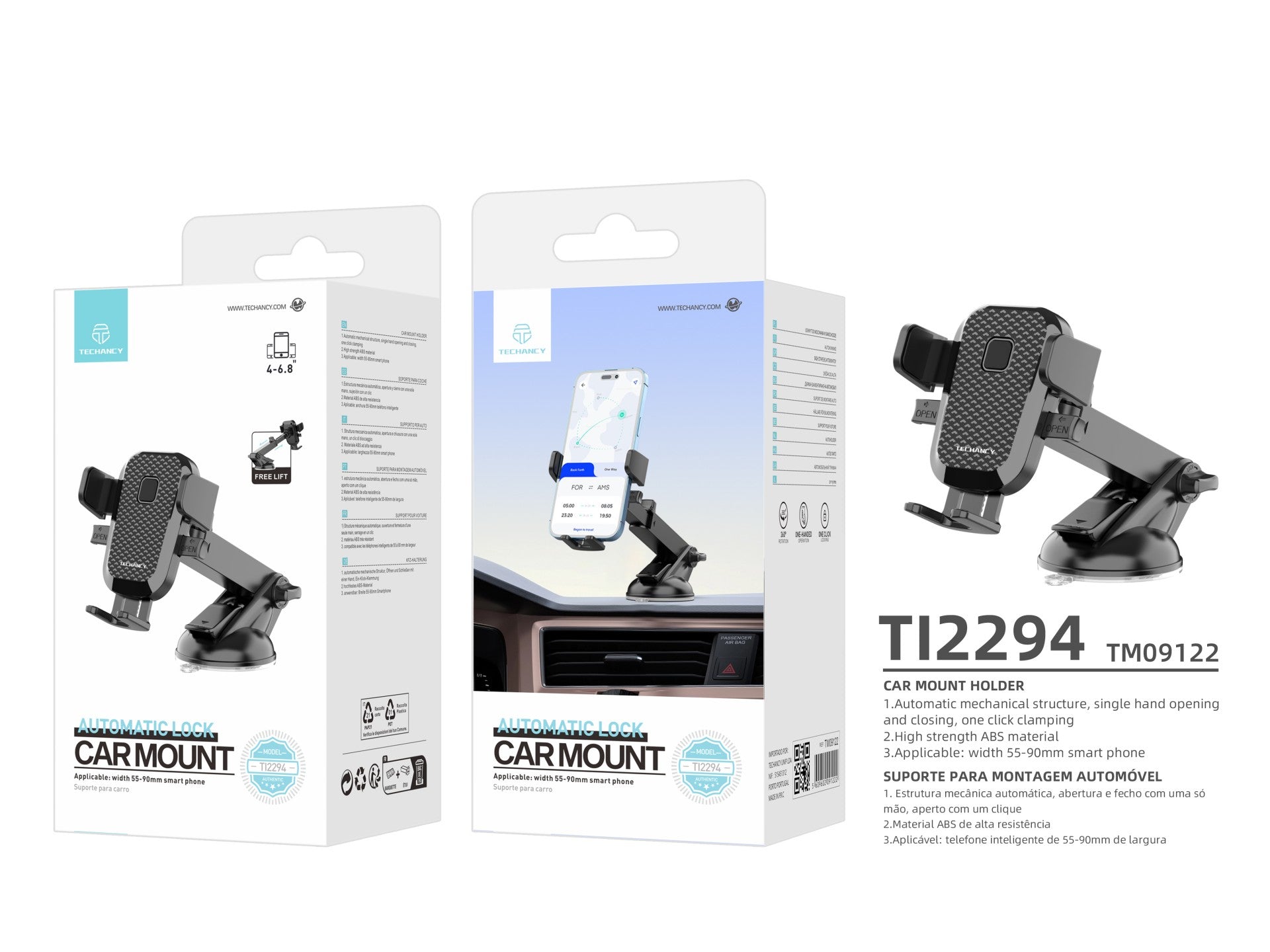 Soporte para teléfono de coche Techancy , Ti2294, ABS de alta resistencia, para teléfonos móviles de 4 a 6,8 pulgadas