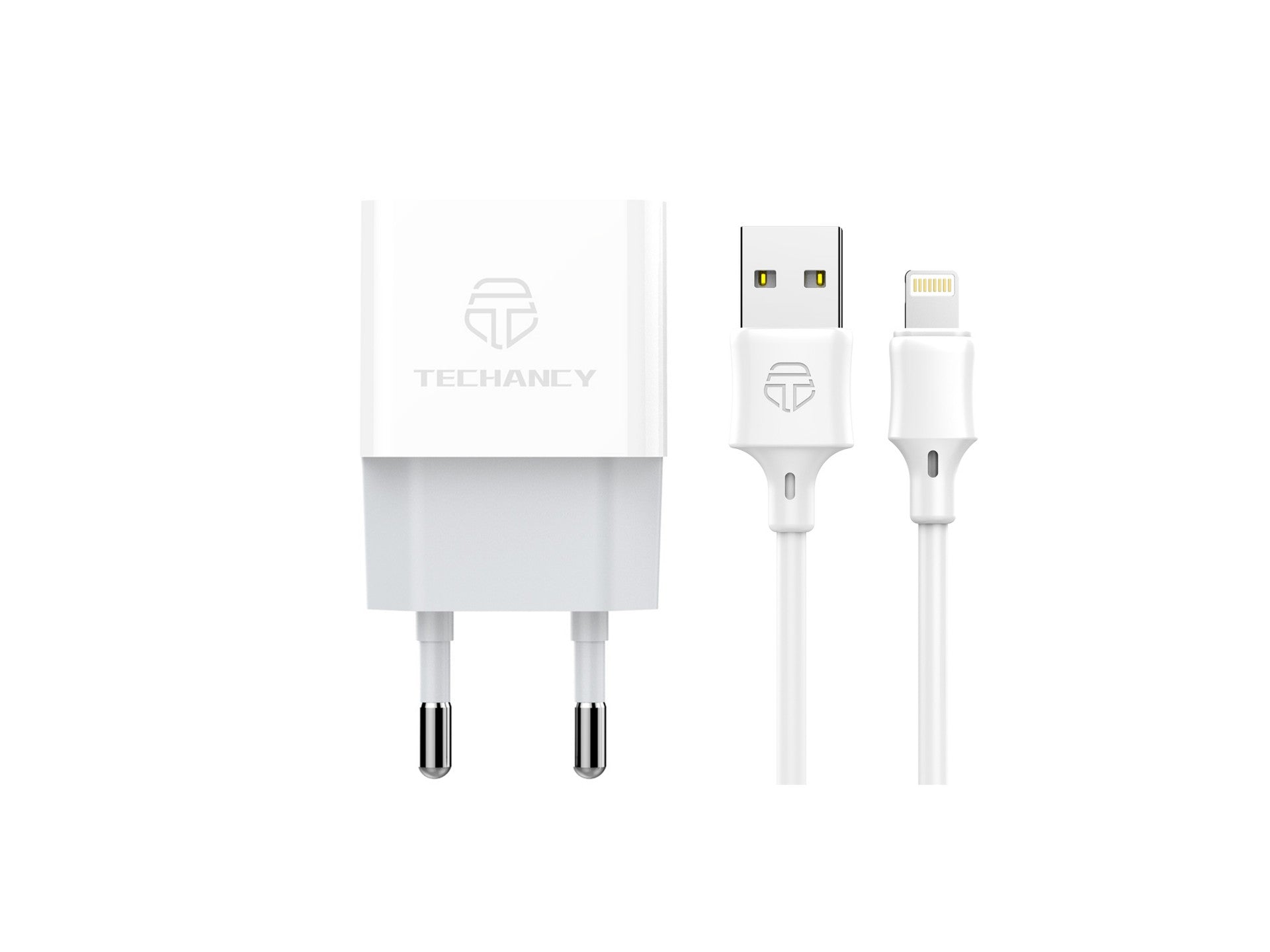 Techancy Carregador Usb Para Telemóvel Branco TA2776, Carregamento Estável 5v-1a Com Conjunto De Cabos Usb-Lightning 1m