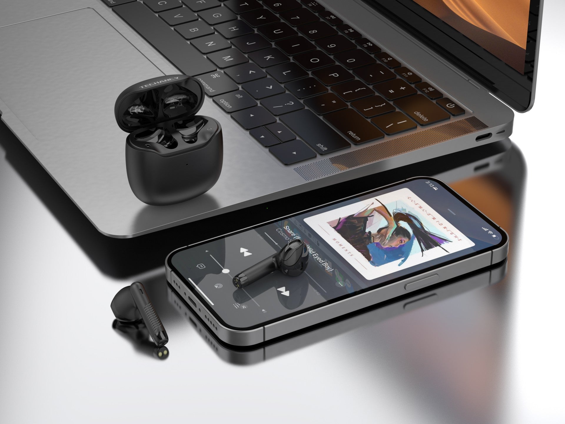 Techancy KP2709 TWS Wireless Earphones 5.3 Bluetooth Type C Port 10m Distance 5h Music Charging Case 320mAh Black