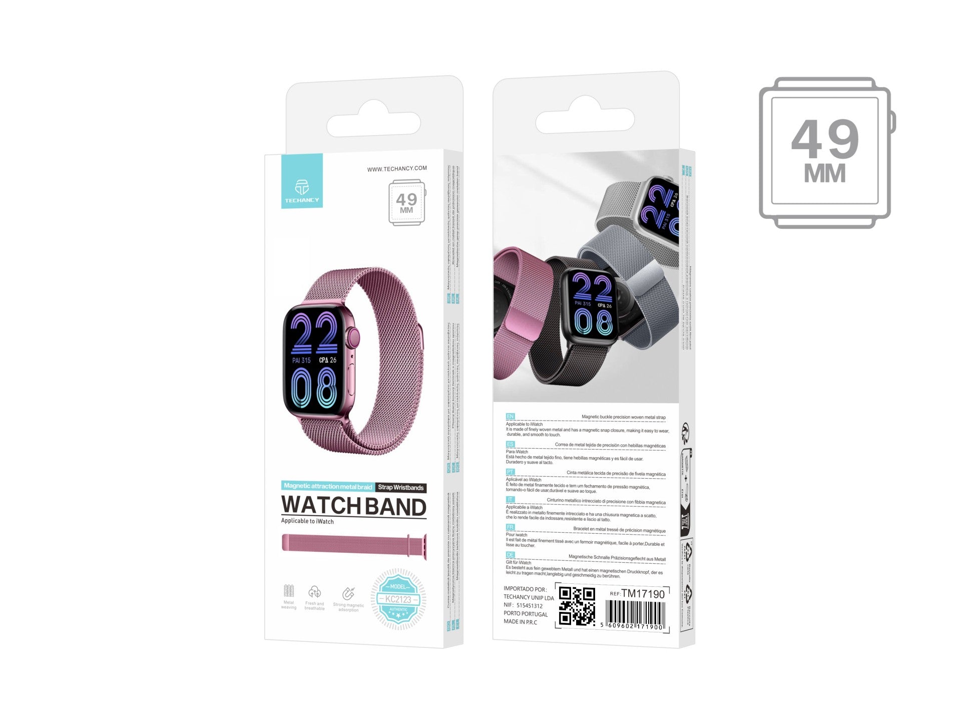 Techancy Faixa Metálica Magnética Rosa KC2123, Faixa De Substituição, Compatível Com Apple Watch Series: 49mm,