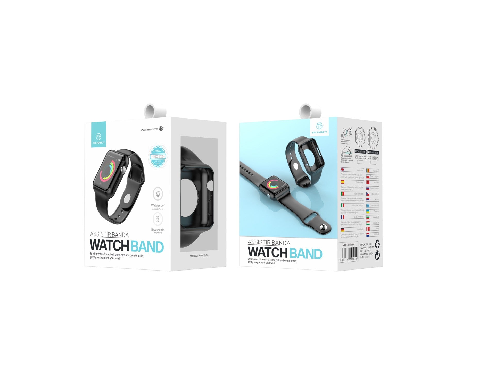 Correa adhesiva para reloj Techancy, KC2112, compatible con Apple Watch de 38-40 mm, color negro.