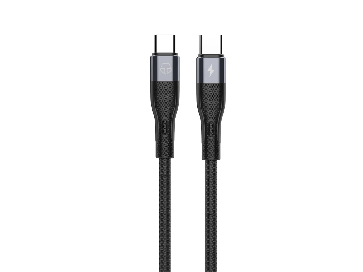 Cabo USB-C para USB-C Techancy TB1794, 60W PD, Carregamento Rapido, Transferencia de Dados, 2m, Aluminio, TPE, Preto