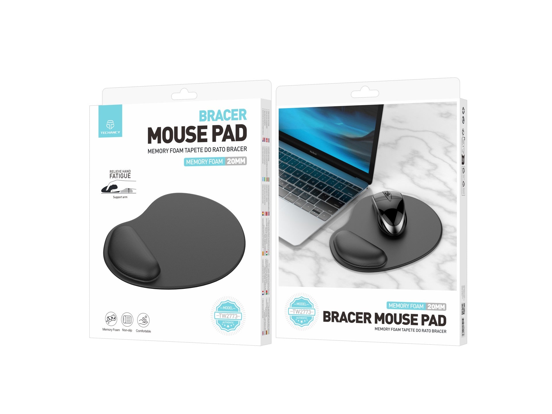 Techancy Mouse Pad with Wrist Support TW2773 Black, Relief from Fatigue in Office and Gaming, Non-Slip Design