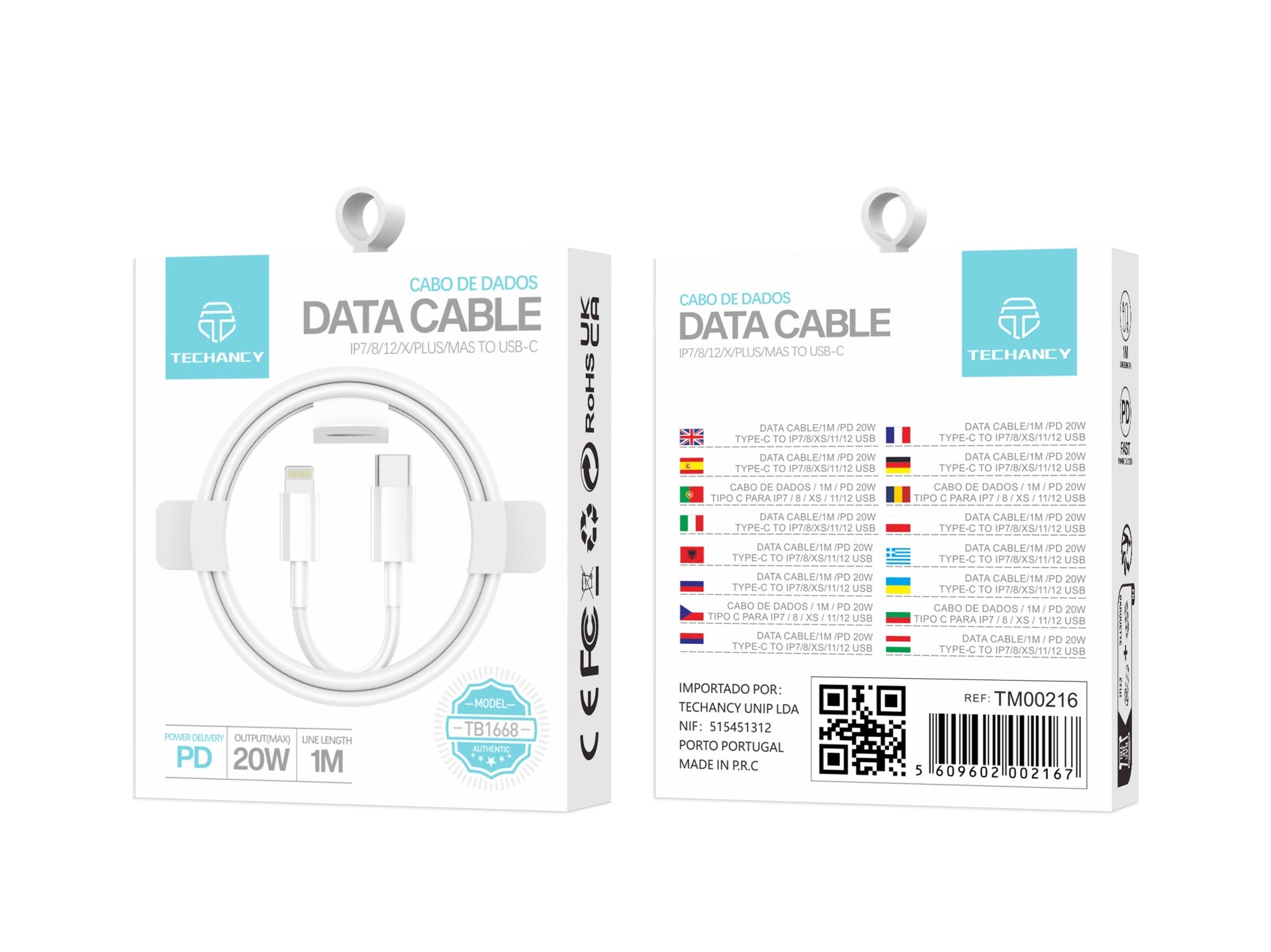 Techancy PD Fast Charging Data Cable 20W 1m TB1668, USB C-IP8/X/11-14 Interface, Compatible with iPhone, iPad