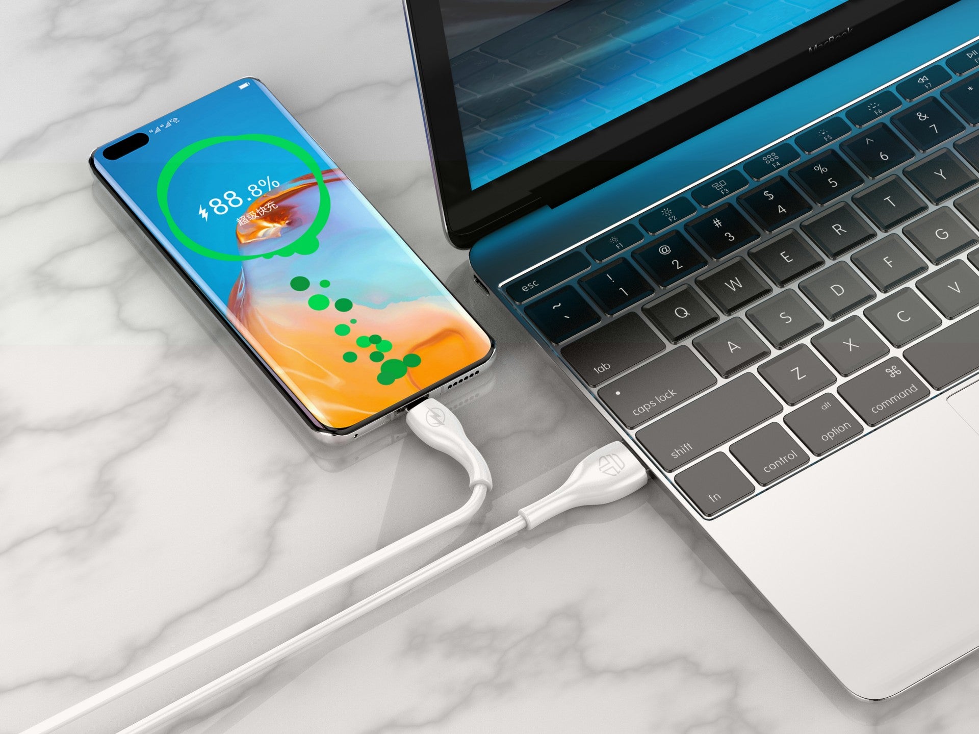 Techancy Cabo De Dados 1m Branco TB1727, Porta Usb Tipo C 3a De Carregamento Rápido, Adequado Para Muitos Dispositivos