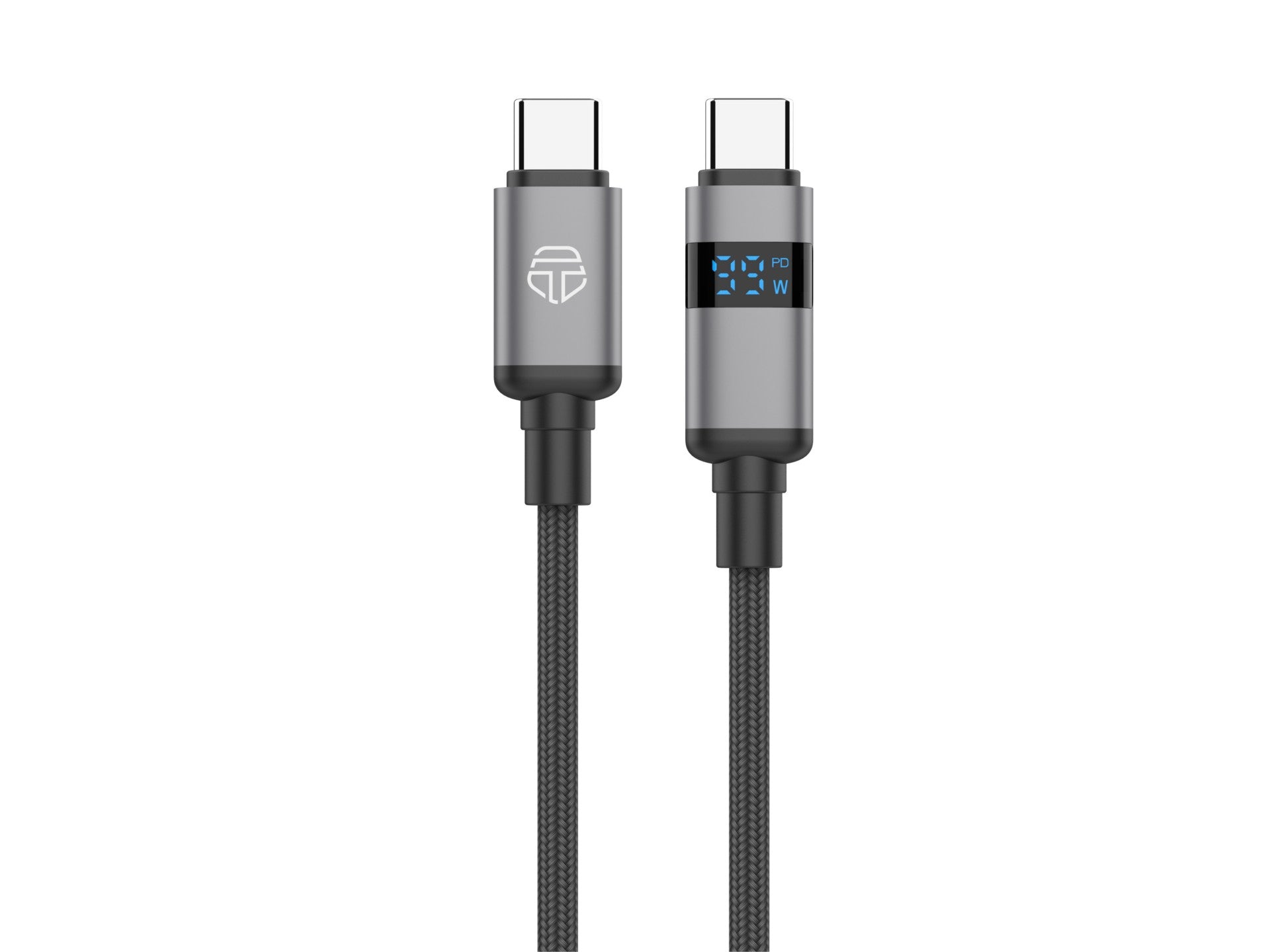 Techancy Cabo USB-C para USB-C TB1801, 100W, 1.5m Preto, Tela LED de Potência, Conector de AlumInio, Fio Trancado