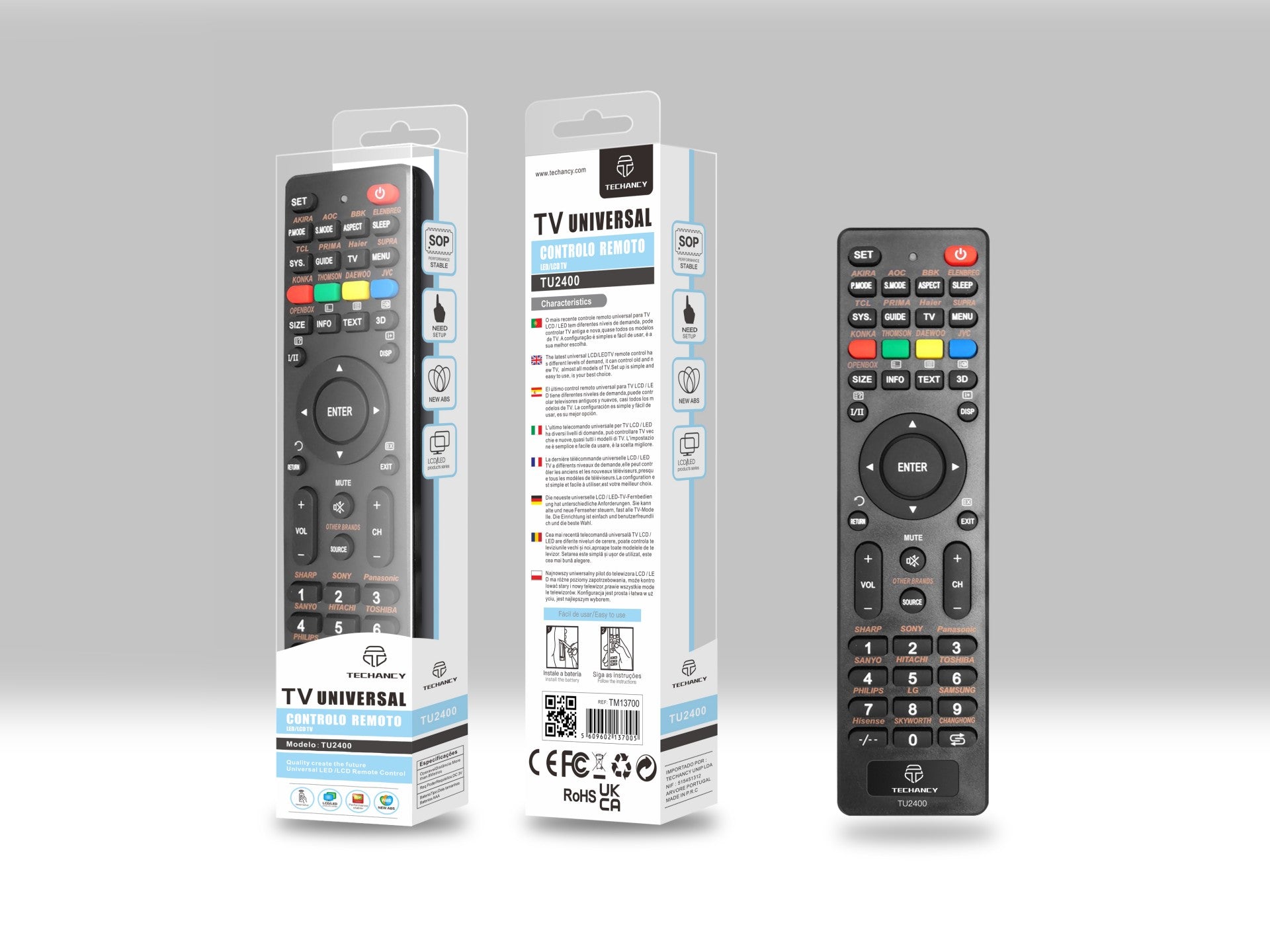 Techancy Controlo Remoto Universal Para Tv TU2400, Ligação De Configuração Simples, Compatível Com Televisores Led/Lcd Novos E Antigos