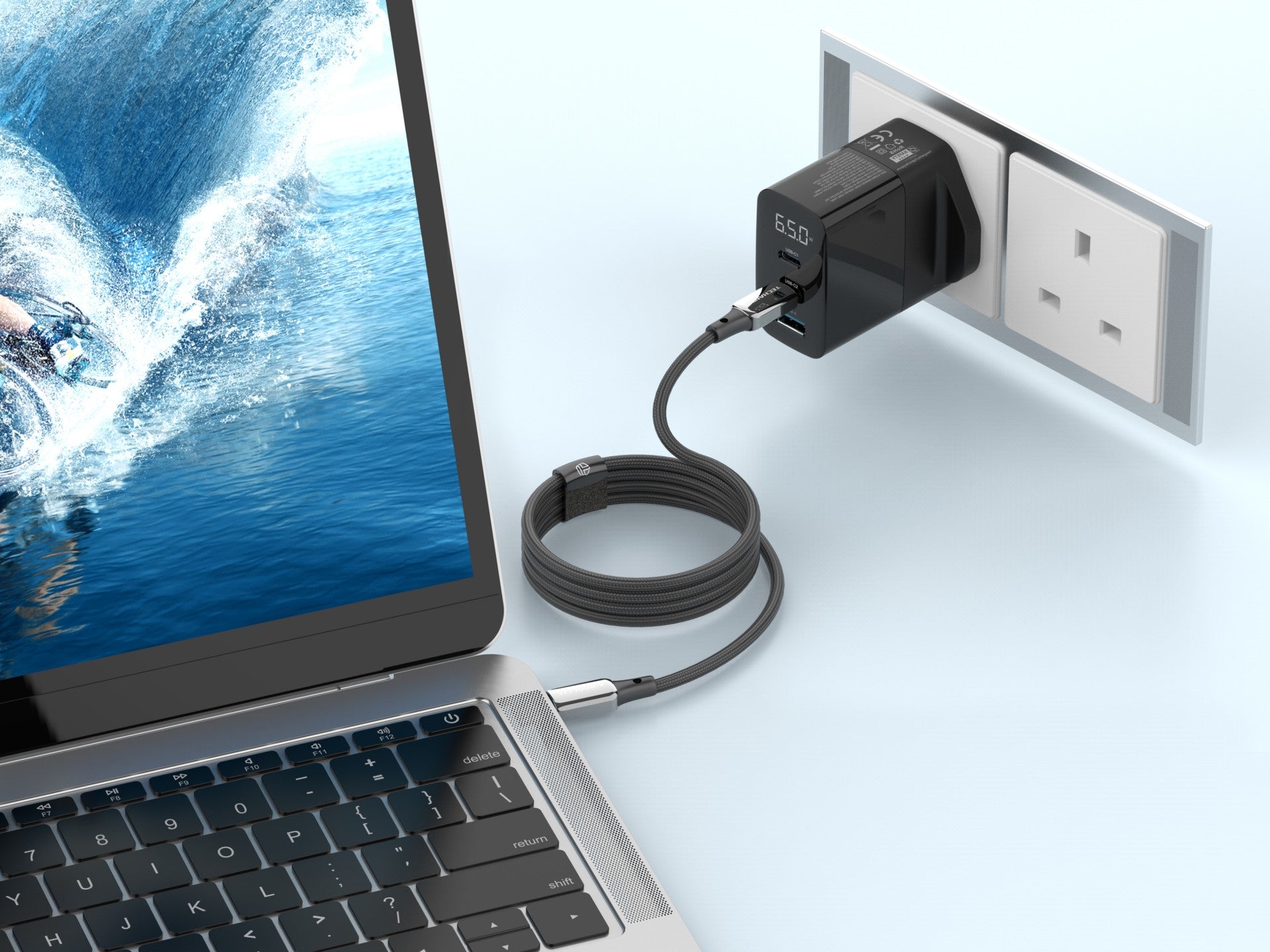 Cable USB-C a USB-C Techancy TB1802, 60 W, 1 m, negro, conector de aluminio, diseño antideslizante, transferencia rápida, resistente