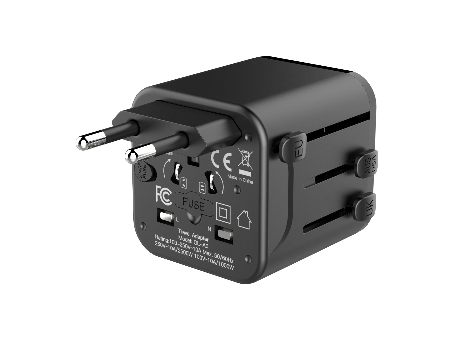 Techancy Universal Travel Adapter MB2502 Converter Worldwide Socket 2500W 10A Compatibility UK EU US AUS Ideal for Travel Black