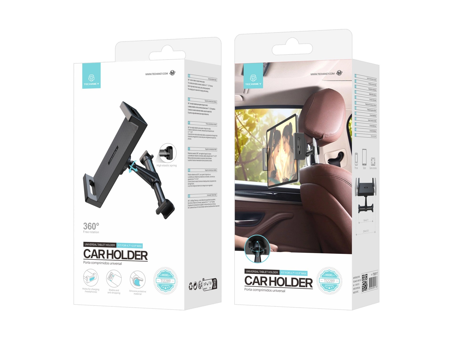 Techancy Suporte Universal Para Tablets TI2289, Vista Giratória De 360° Para Dispositivos De 4,7 - 12,9 Polegadas, Preto