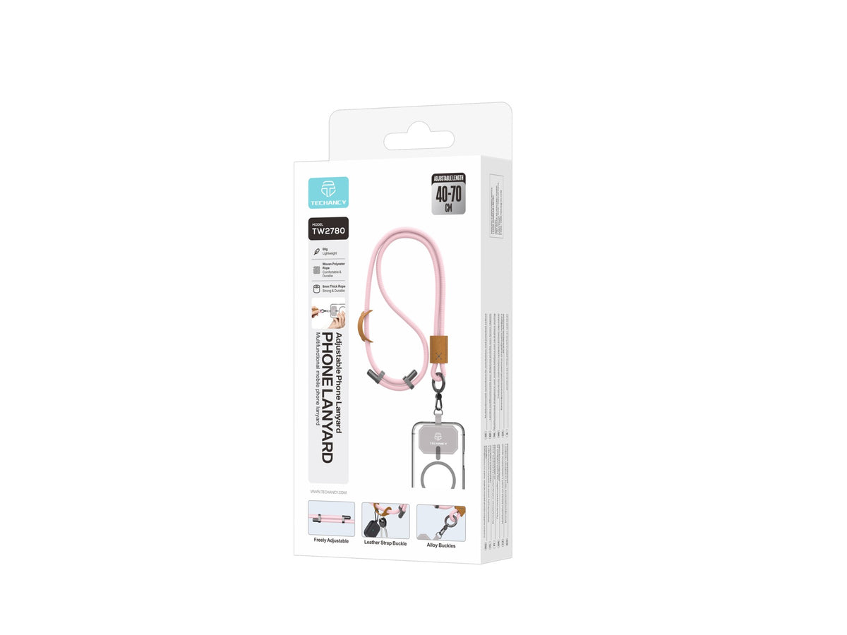 Cordao para Telemovel TECHANCY TW2780, Ajustavel 40-70 cm, Corda Entrancada 8 mm, Pescoco e Tiracolo, Azul