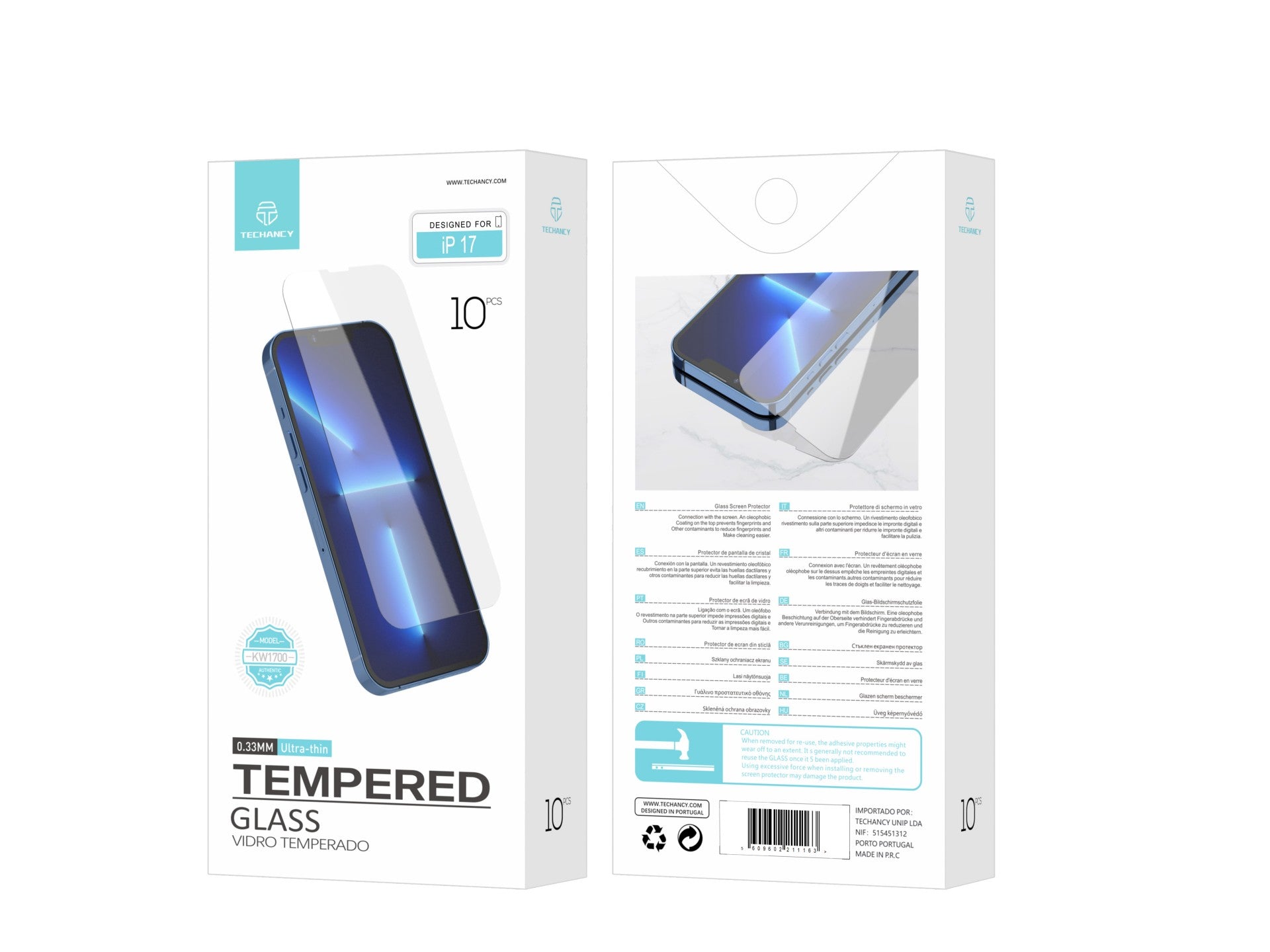 Techancy Tempered Glass Screen Protector for iPhone 17 KW1700, 0.33MM Ultra Thin, Anti-Fingerprint, Anti-Scratch, HD Clear
