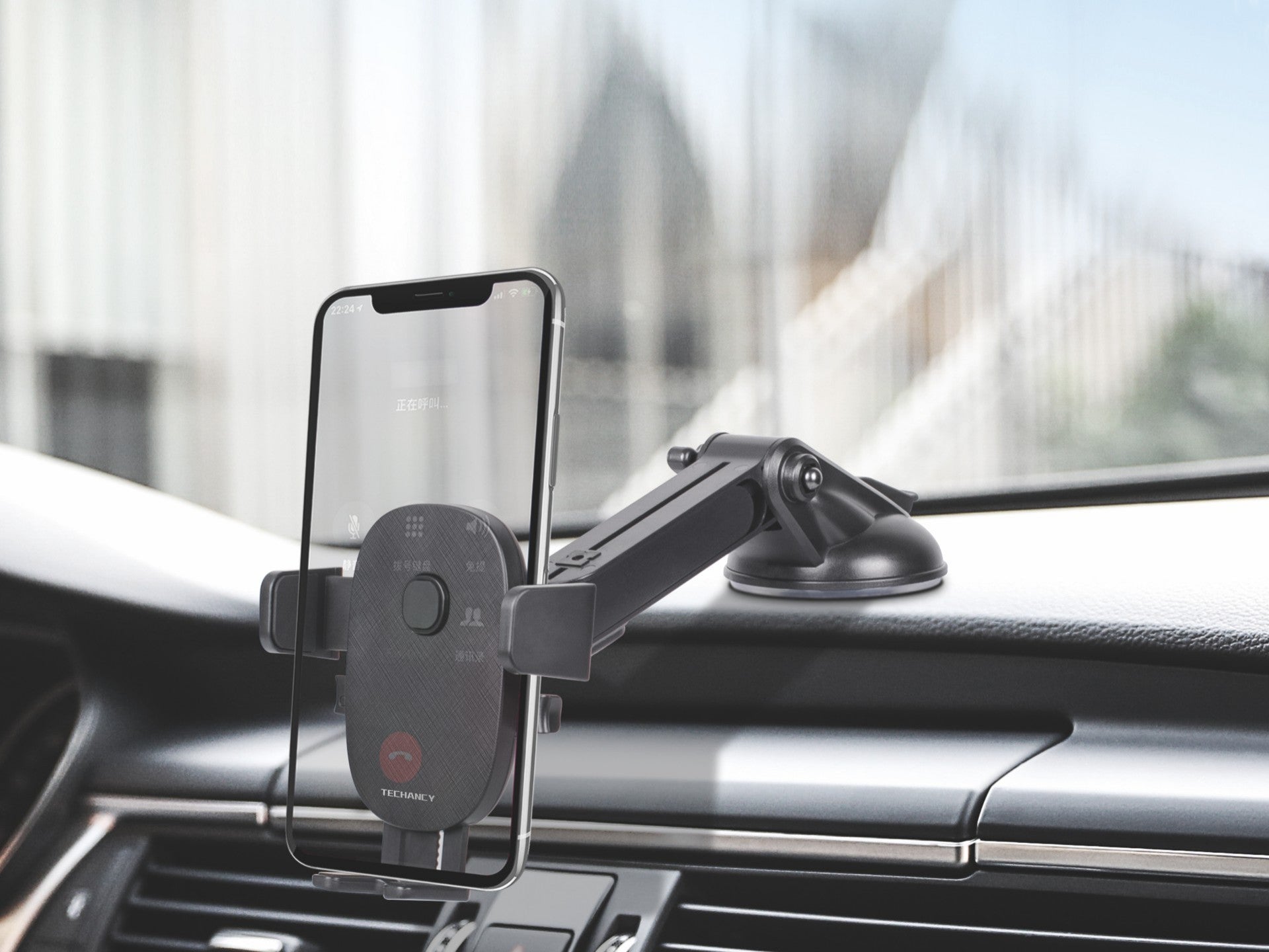 Techancy Suporte Para Telemóvel Para Automóvel Ti2253, Ventosa De Fixação Firme, Rotação De 360°, Desbloqueio Com Uma Chave.