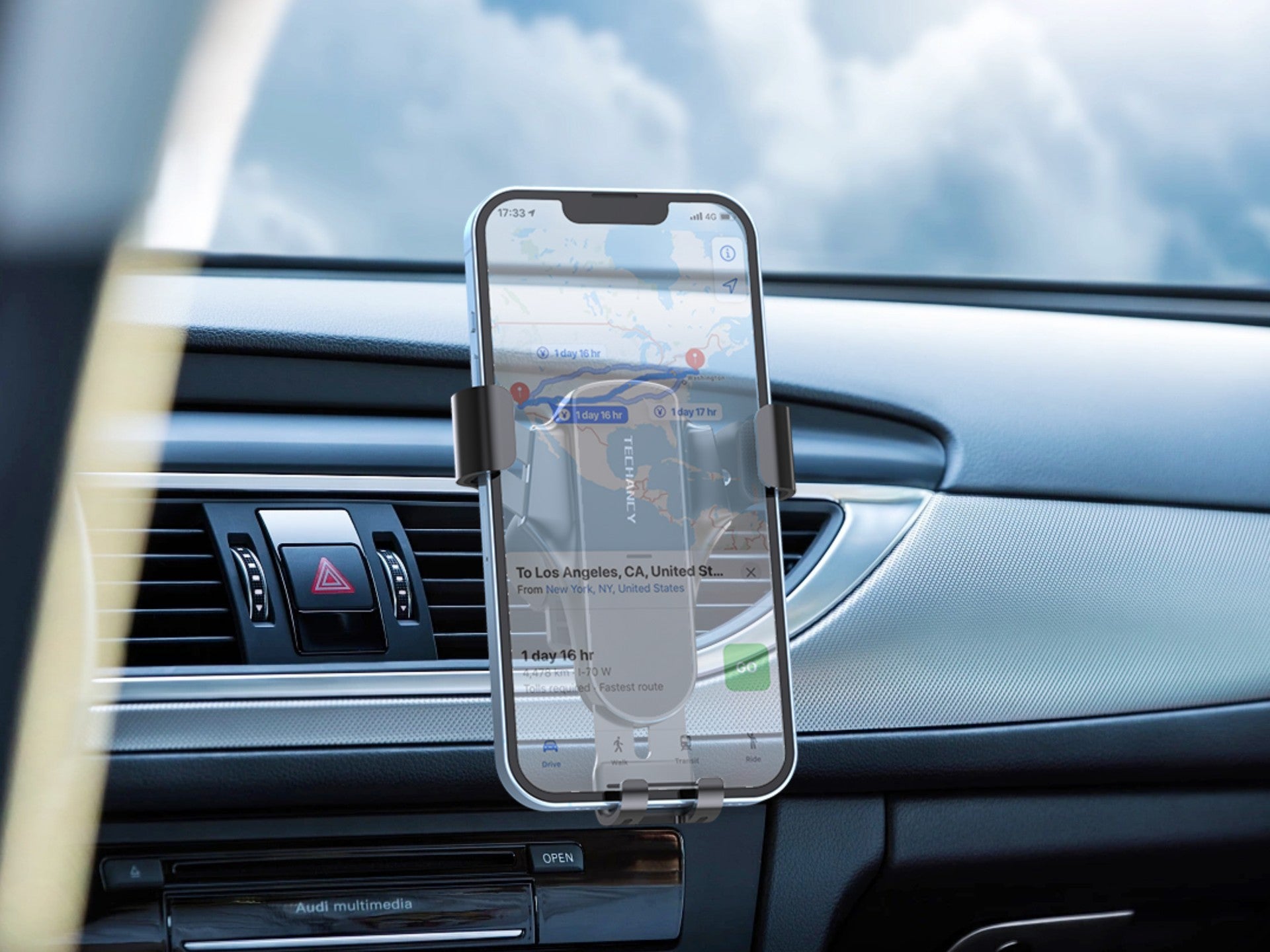 Suporte para telemóvel para carro Techancy, fixação por gravidade na saída de ar, TI2284, preto