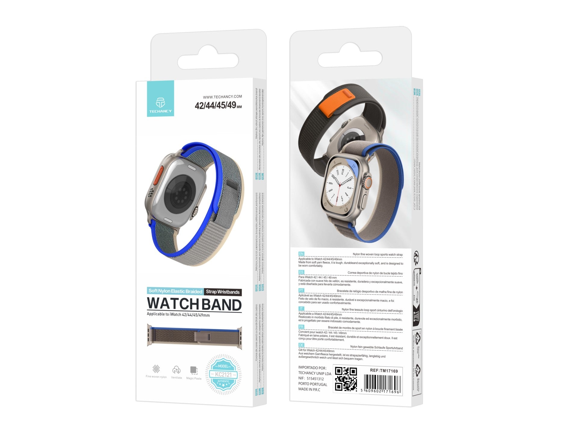 Correa deportiva negra Techancy KC2121, compatible con Apple Watch Ultra 42 mm/44 mm/45 mm/49 mm, nailon y velcro, cierre ajustable.