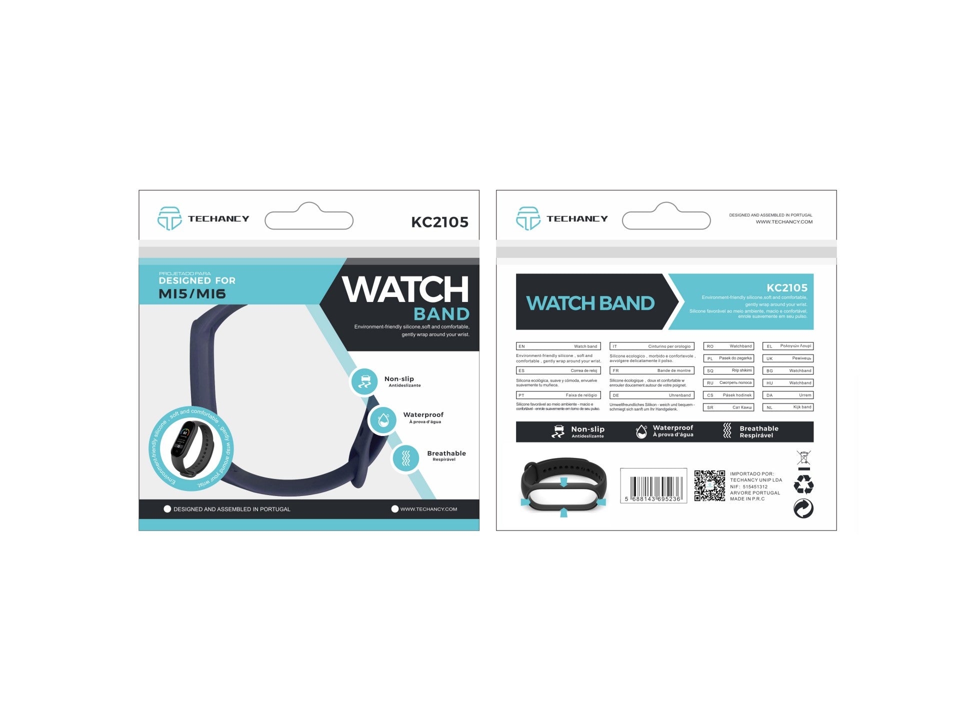 Techancy Blue Silicone Wristband KC2105, Compatible with Mi5/6 Smart Band, Made of Silicone, Soft and Comfortable