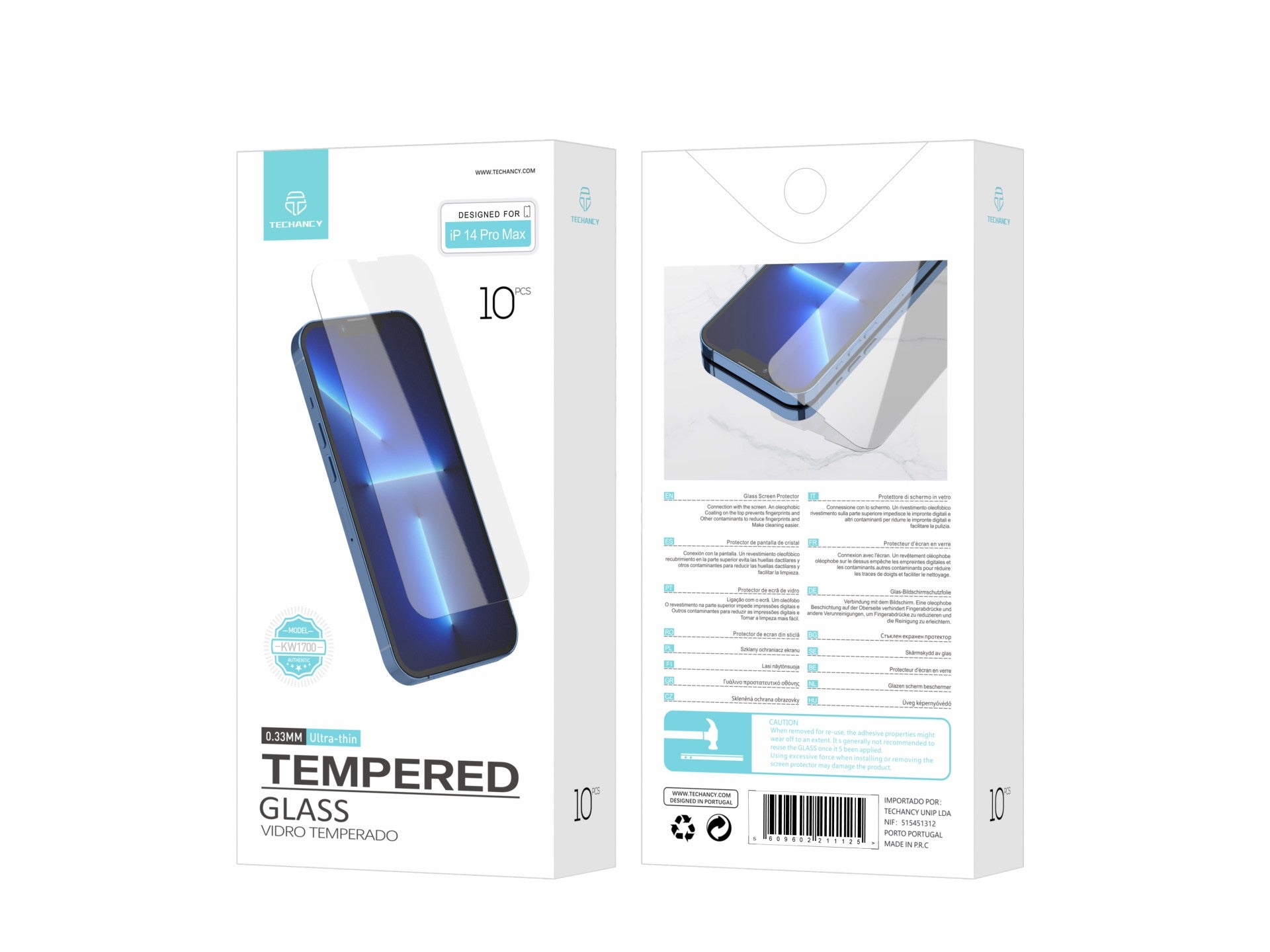 Techancy Película de Vidro Temperado para iPhone 14 Pro Max KW1700 , 0.33MM, Anti-riscos, Alta Transparência, Fácil Aplicação