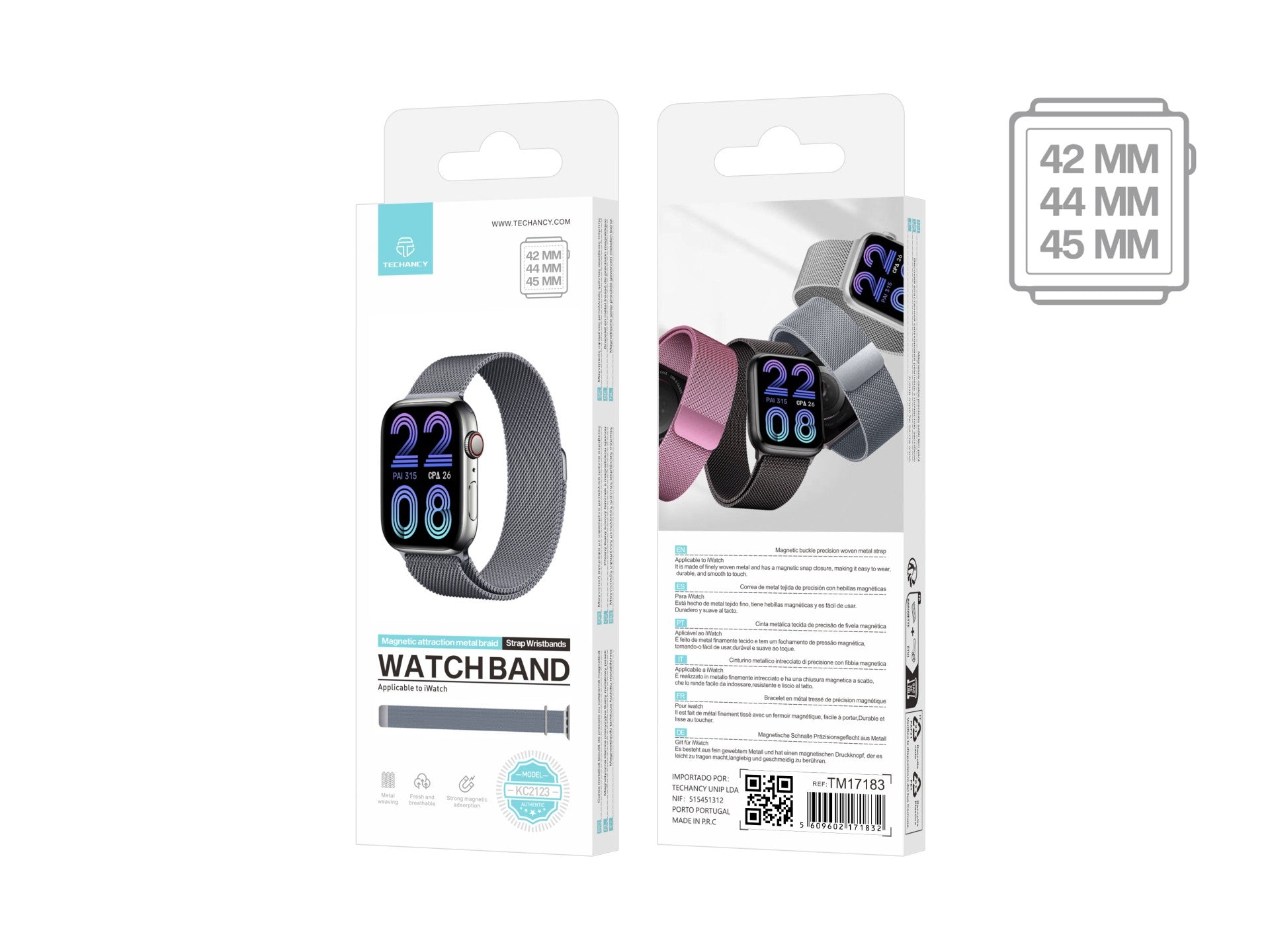 Techancy Faixa Metálica Magnética Cinzenta KC2123, Faixa De Substituição, Compatível Com Apple Watch Series: 42mm/44mm/45mm,