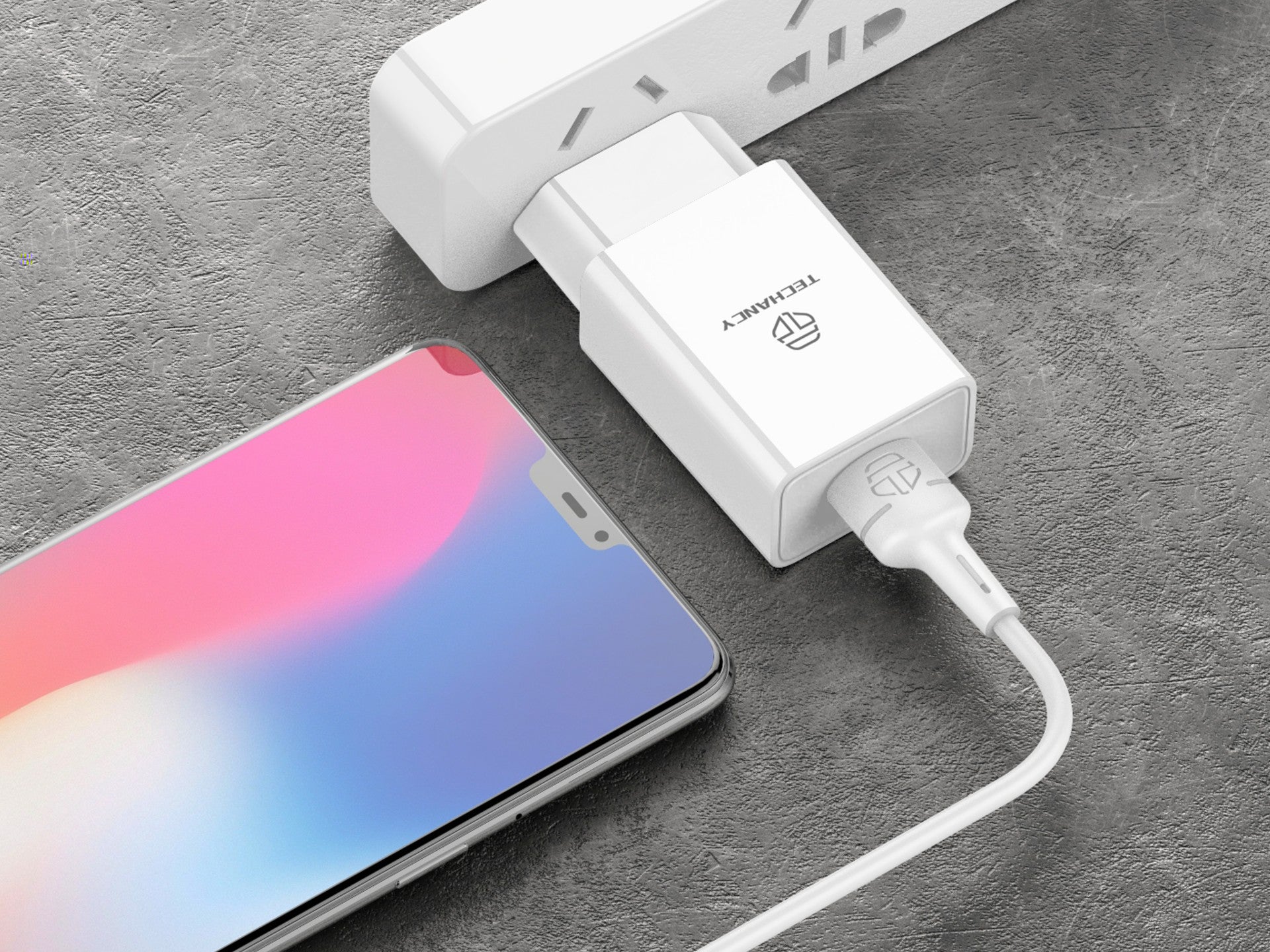 Techancy Carregador De Telemóvel Branco TA2787, Saída Usb 5v-2.4a Carregamento, Conjunto De Carregador De Cabo Usb-Ip 1m