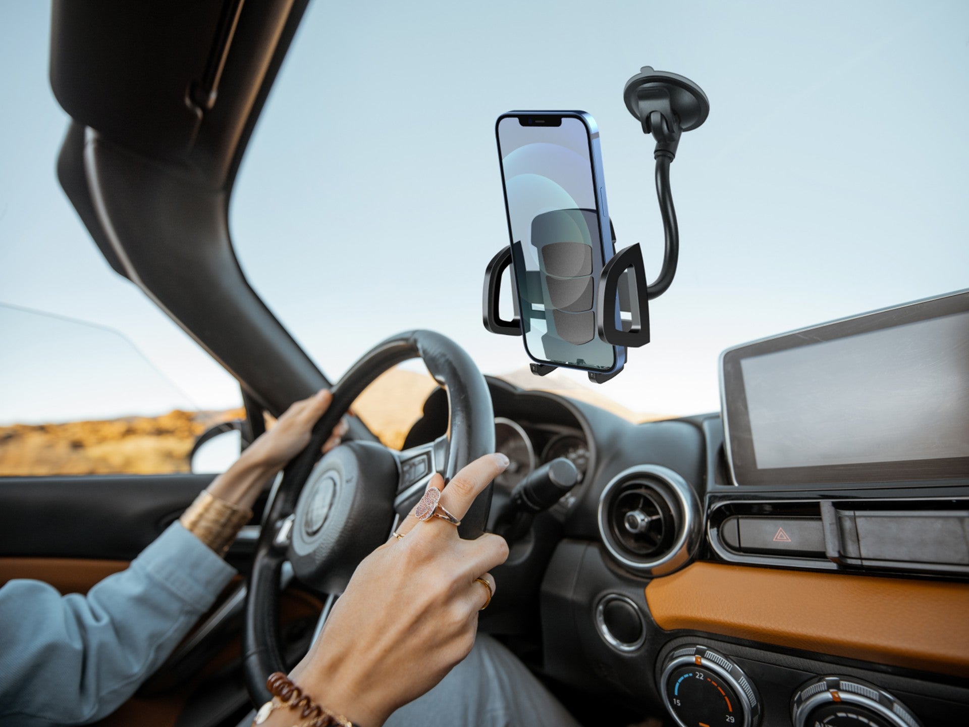 Techancy Suporte Para Telemóvel Para Automóvel Ti2201, Rotação De 360°, Forma De Mangueira Variável, 4,7-7,2 Polegadas, Preto
