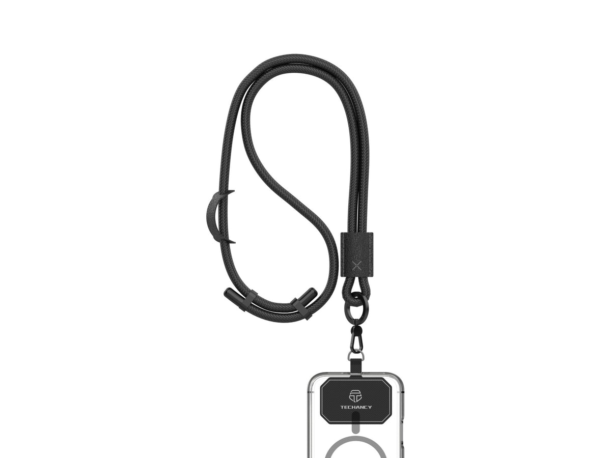 TECHANCY TW2780 Mobile Phone Lanyard, Adjustable 40-70 cm, 8 mm Braided Cord, Neck and Shoulder Strap, Black
