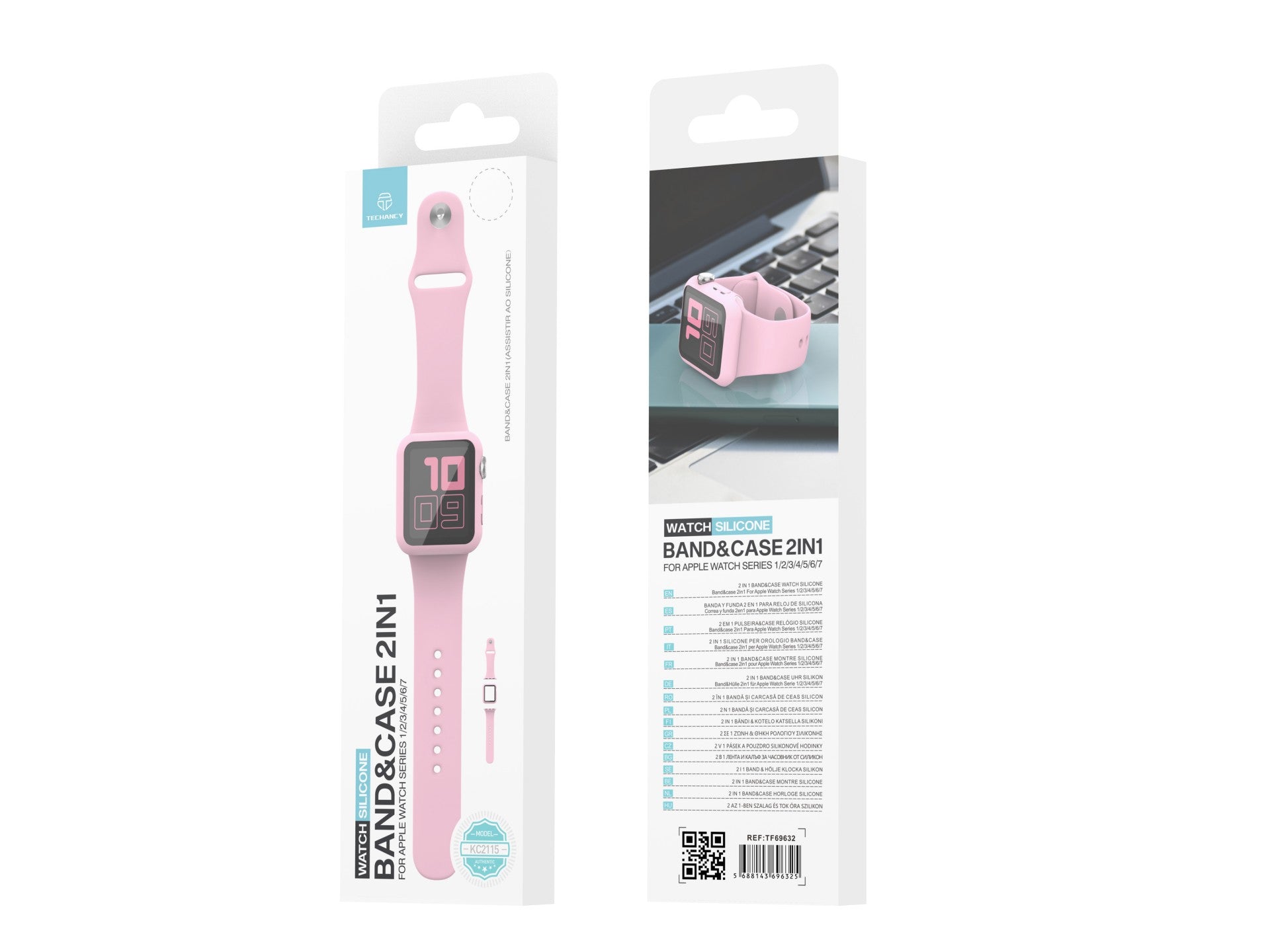 Correa de silicona Techancy KC2115 con protector de pantalla, compatible con Apple Watch de 45 mm, color rosa