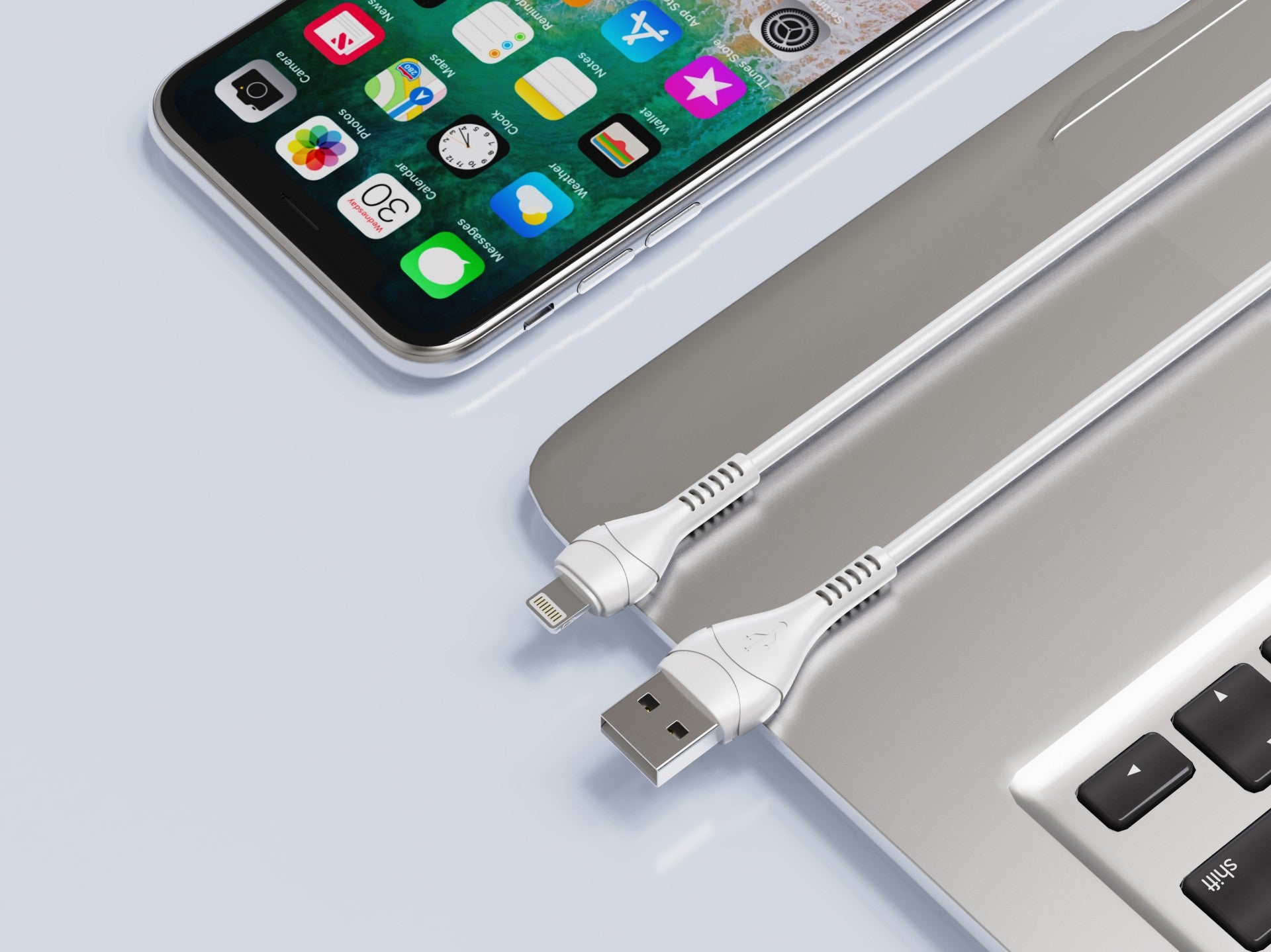 Techancy Cabo Usb-Lightning Branco 1m TB1775,Carregamento Rápido 2.4a, Suporta Transmissão De Dados, Material Pvc