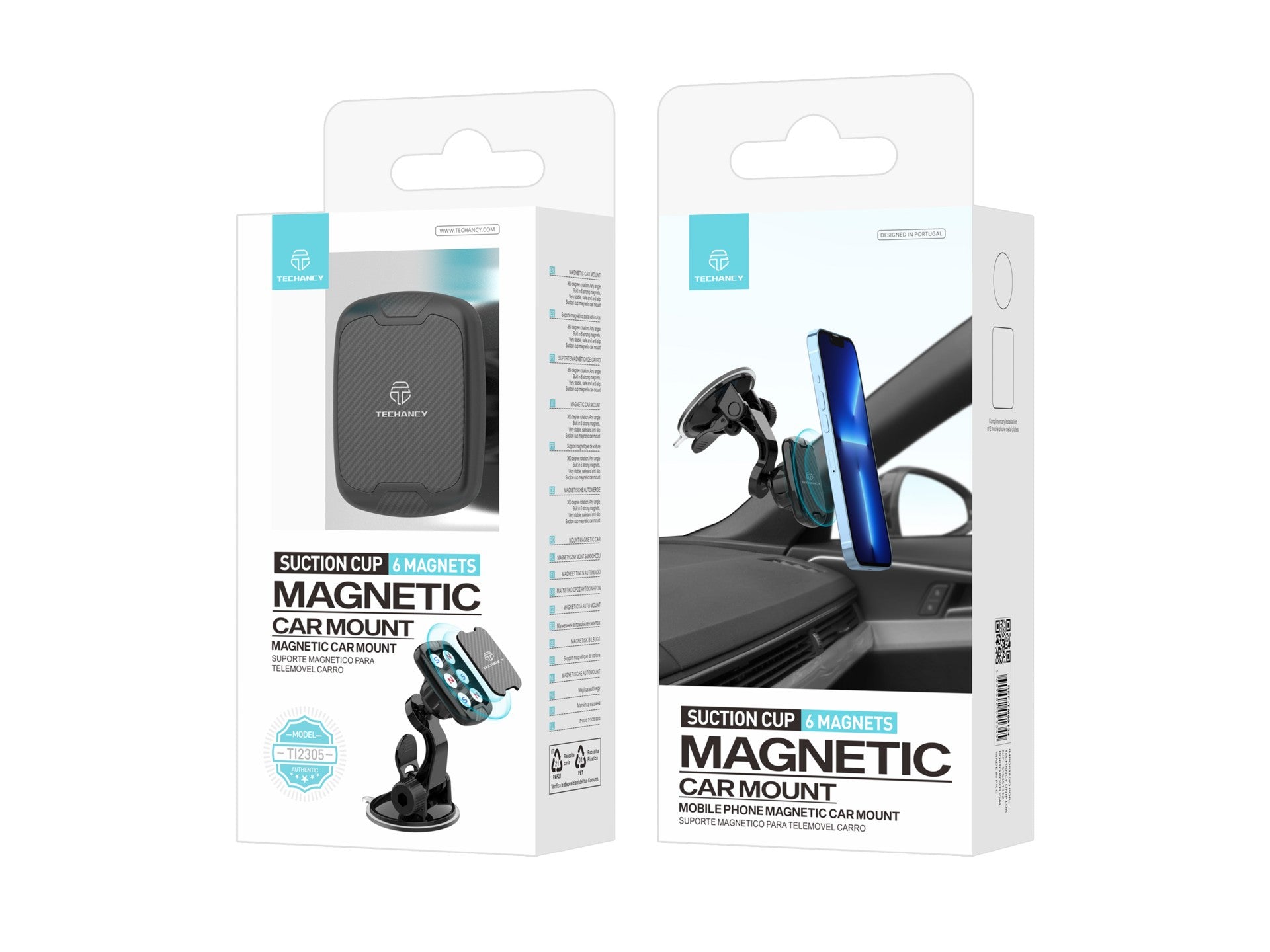 Techancy Suporte Magnético Para Telemóvel Para Automóvel Ti2305, Suporte Para Rotação De 360 Graus, Fixo Em Qualquer Ângulo