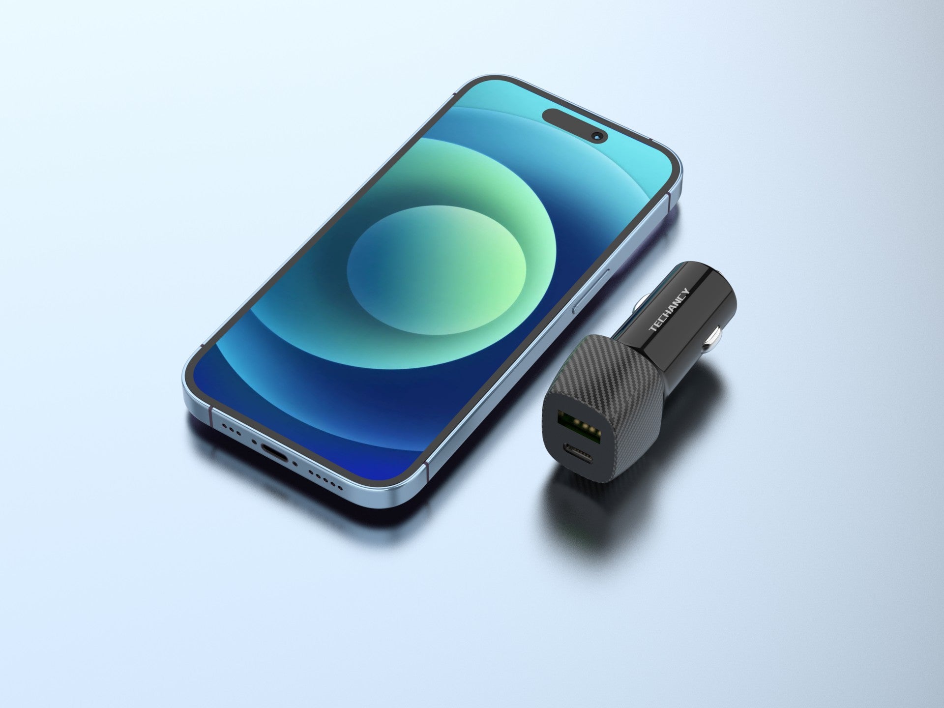 Techancy 48W Car Charger TC6432, Dual Port PD3.0 Fast Charging USB-A+USB-C, Black