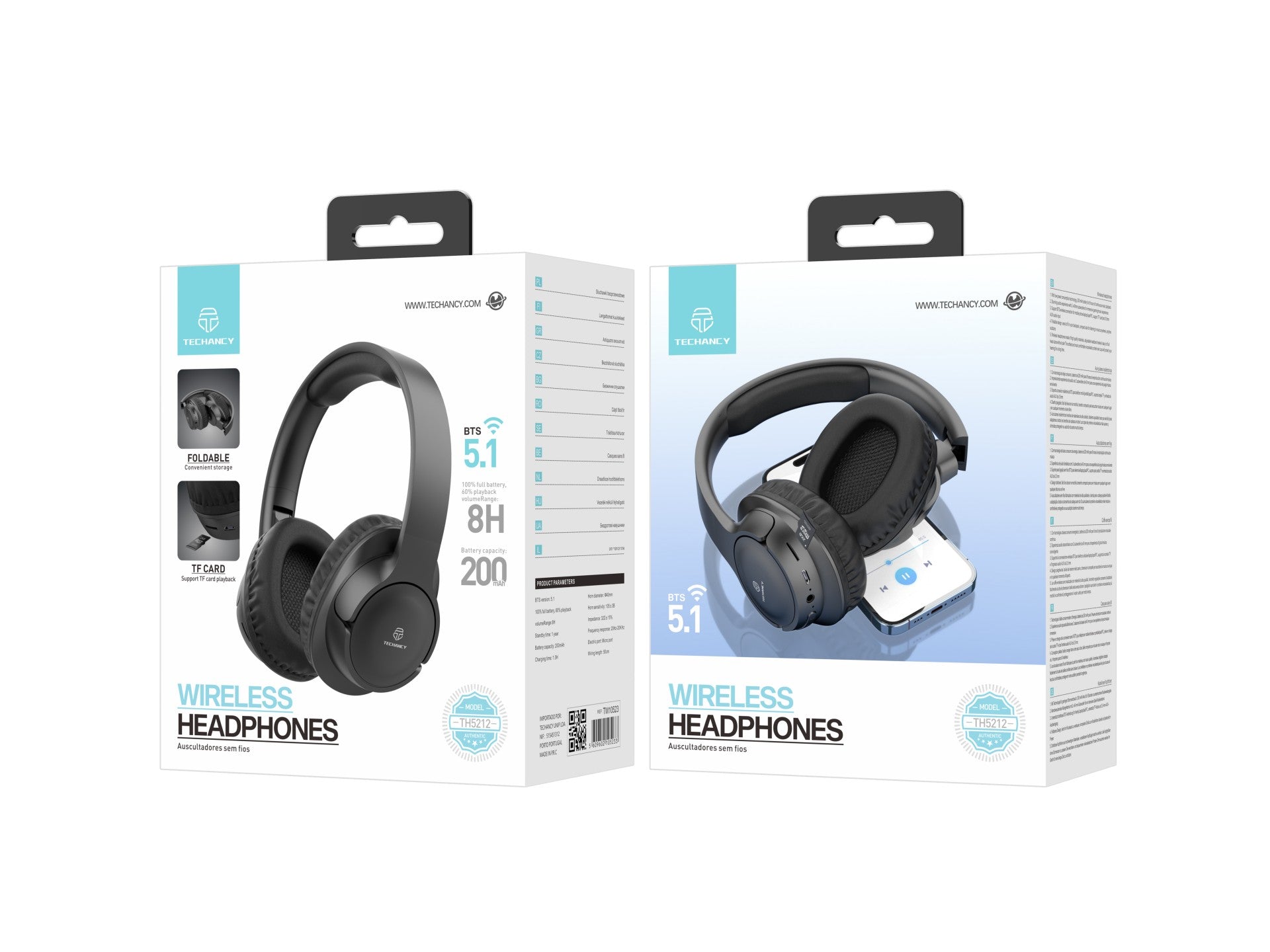 Techancy Wireless Headphones TH5212, 8h Music Playback, Stereo Effect, Foldable Design, Comfortable to Wear.