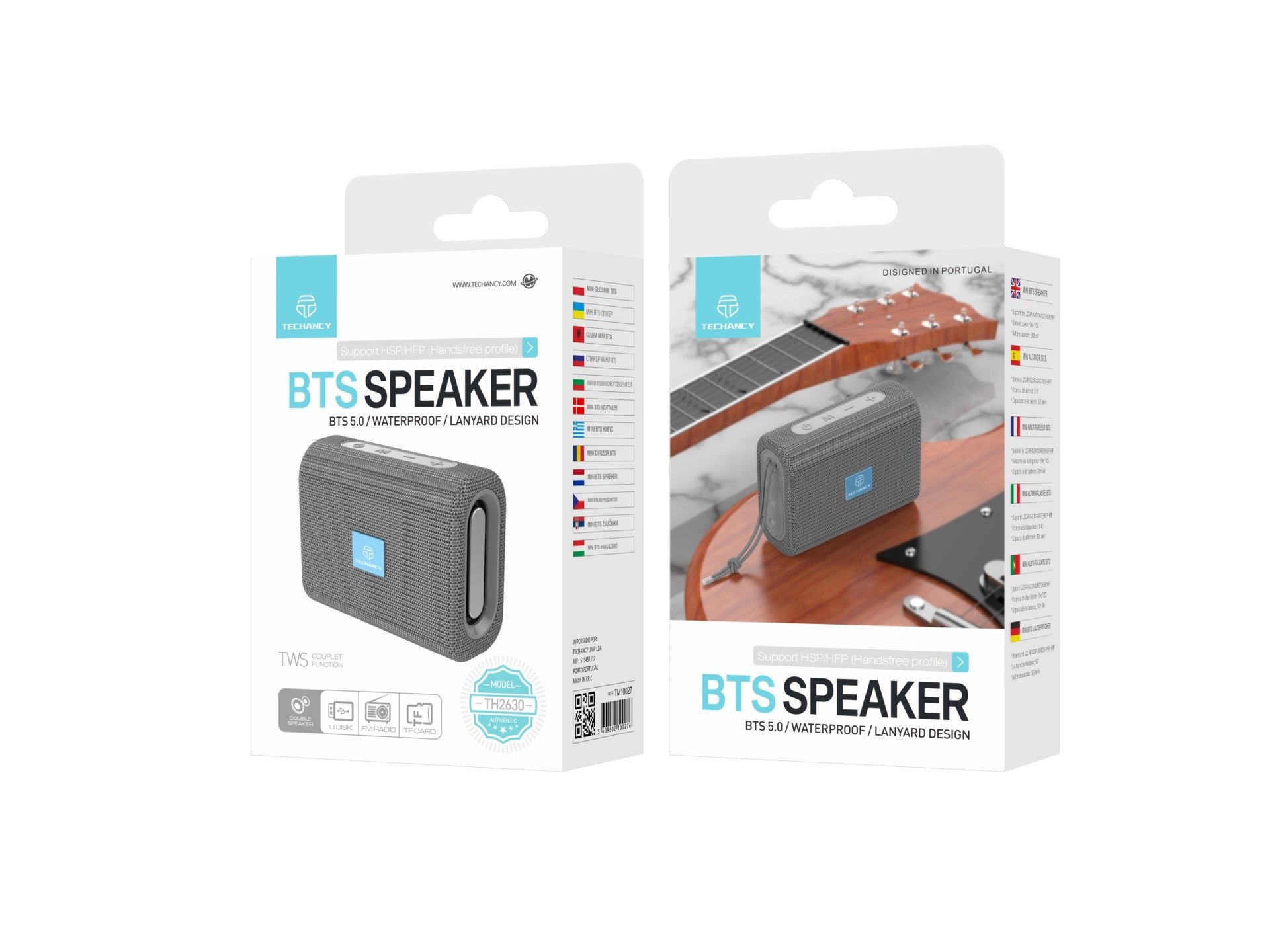 Techancy TH2630 Mini Wireless Speaker Gray, Built-in Battery Playback, Bluetooth 5.0 Connectivity, TWS Support