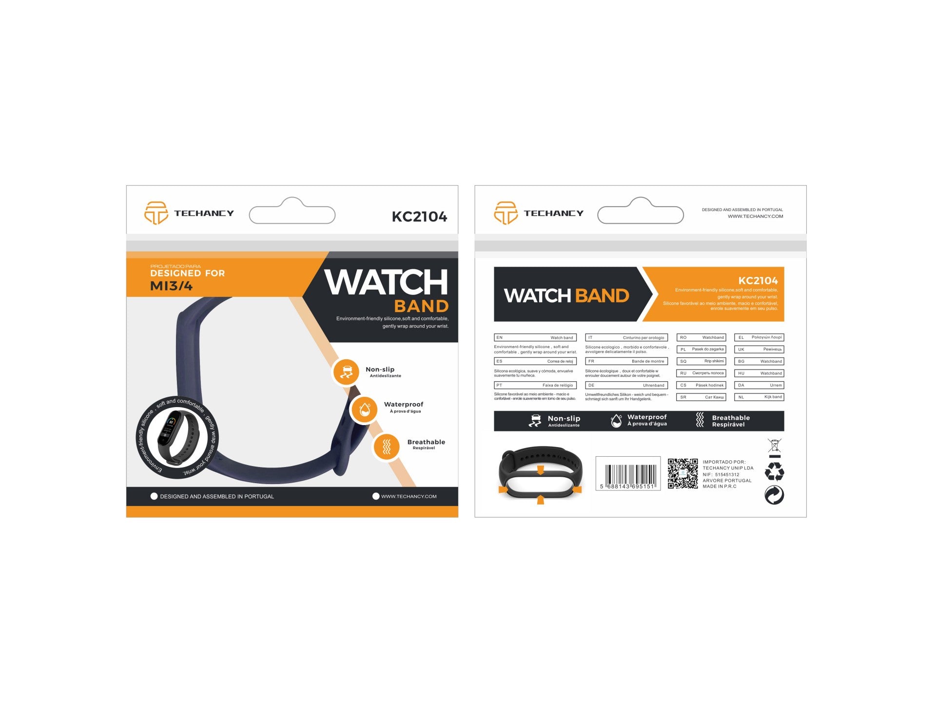 Techancy Blue Silicone Wristband KC2104, Compatible with Mi3/4 Smart Band, Made of Silicone, Soft and Comfortable