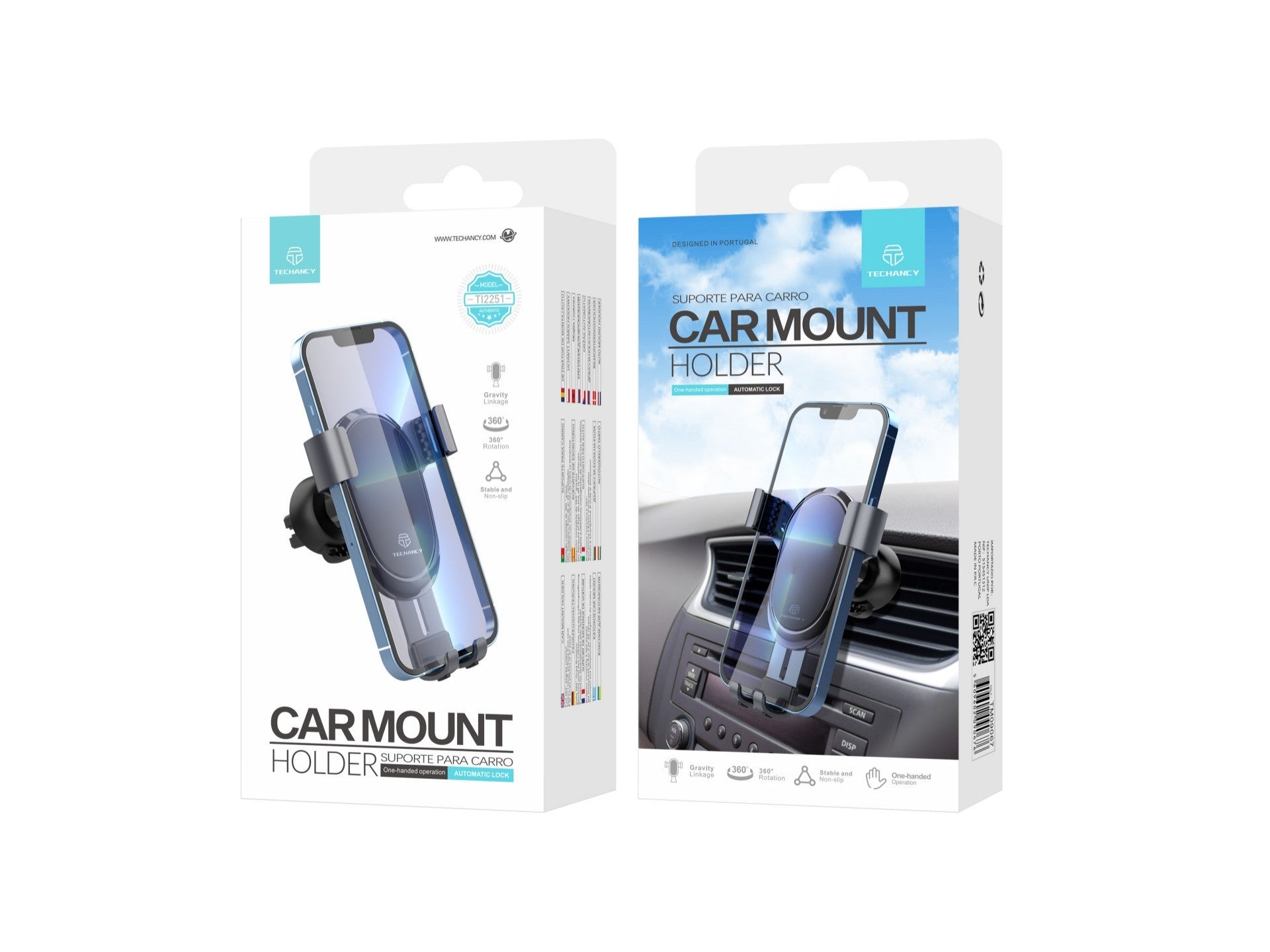Techancy Ti2251 Car Phone Holder, For 7.2'' Cell Phones, Gravity Mount, Metal,