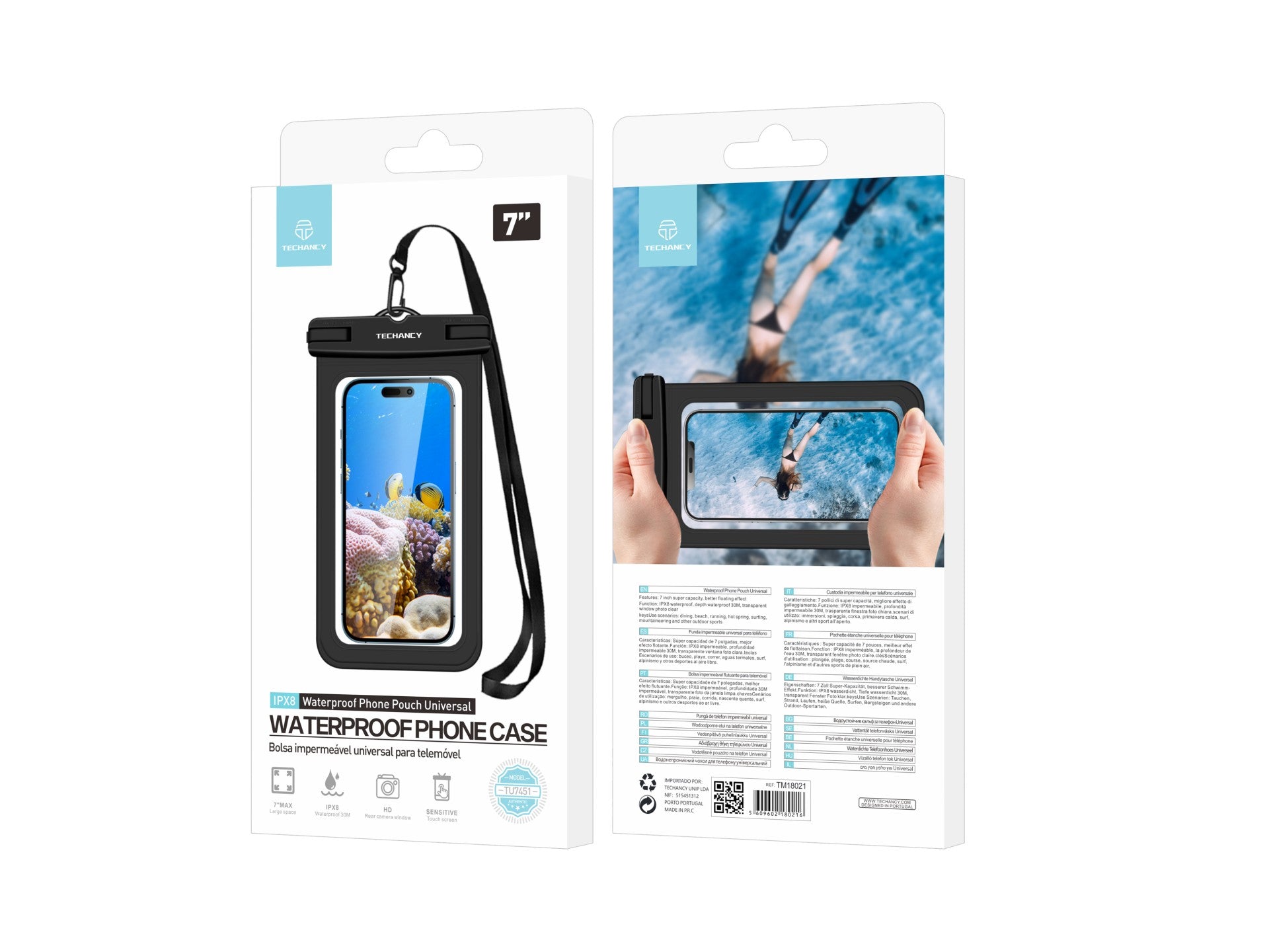 Techancy Bolsa Para Telemóvel À Prova De Água De 7,0 Polegadas Da, TU7451 À Prova De Água Ipx8, Fotos Nítidas, Preto