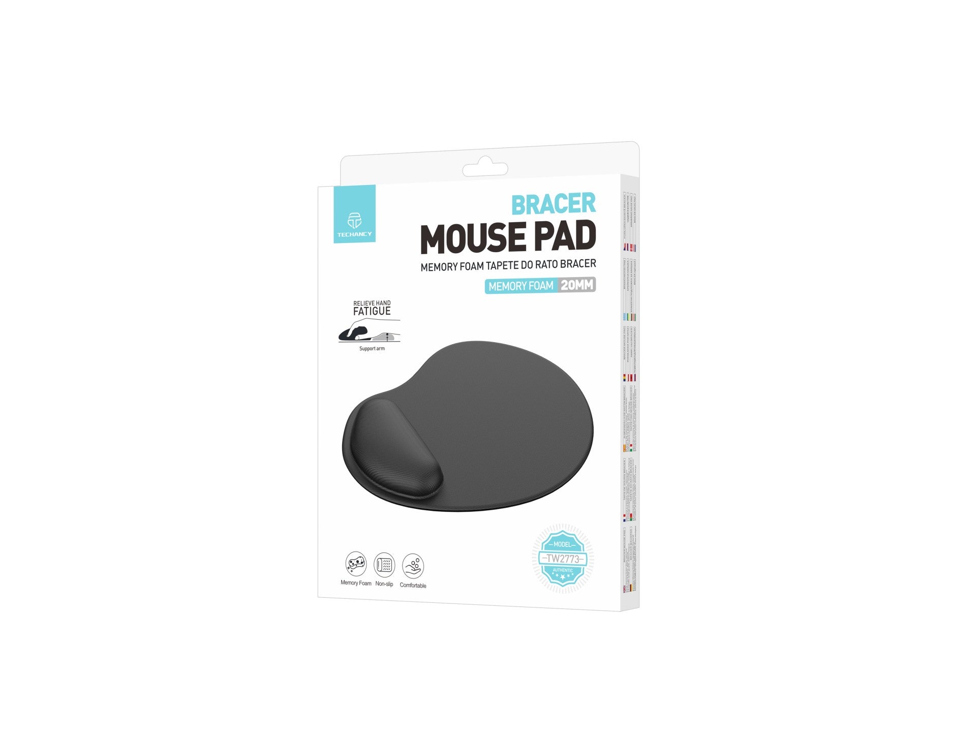 Techancy Mouse Pad with Wrist Support TW2773 Black, Relief from Fatigue in Office and Gaming, Non-Slip Design